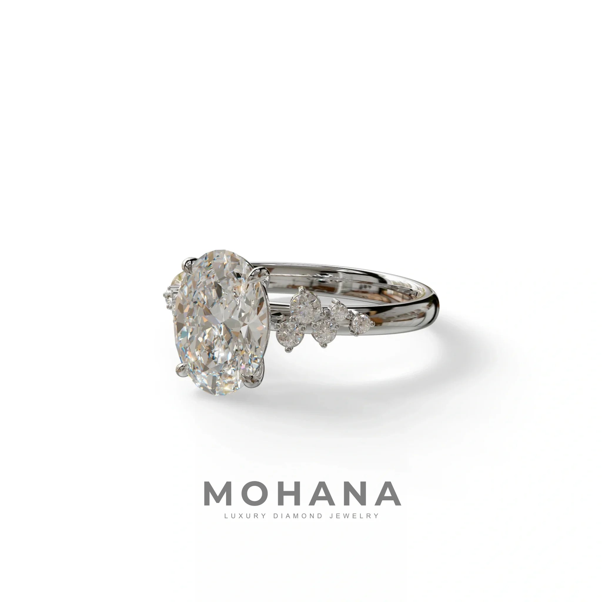 E-VVS Oval Cut Cluster-Vintage Setting Lab Grown Diamond Ring - Celeste Arc