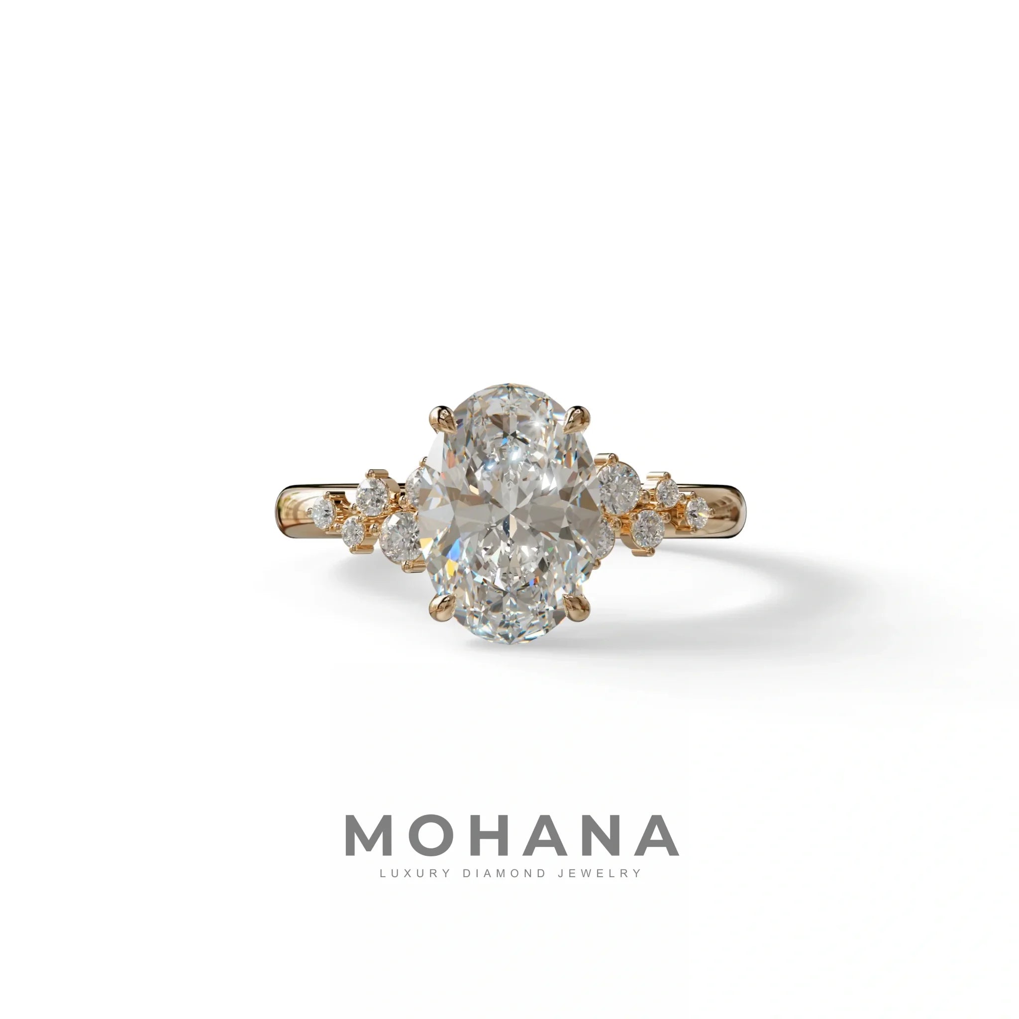 E-VVS Oval Cut Cluster-Vintage Setting Lab Grown Diamond Ring - Celeste Arc - 2 Carat / 10K Solid Gold / Rose Gold
