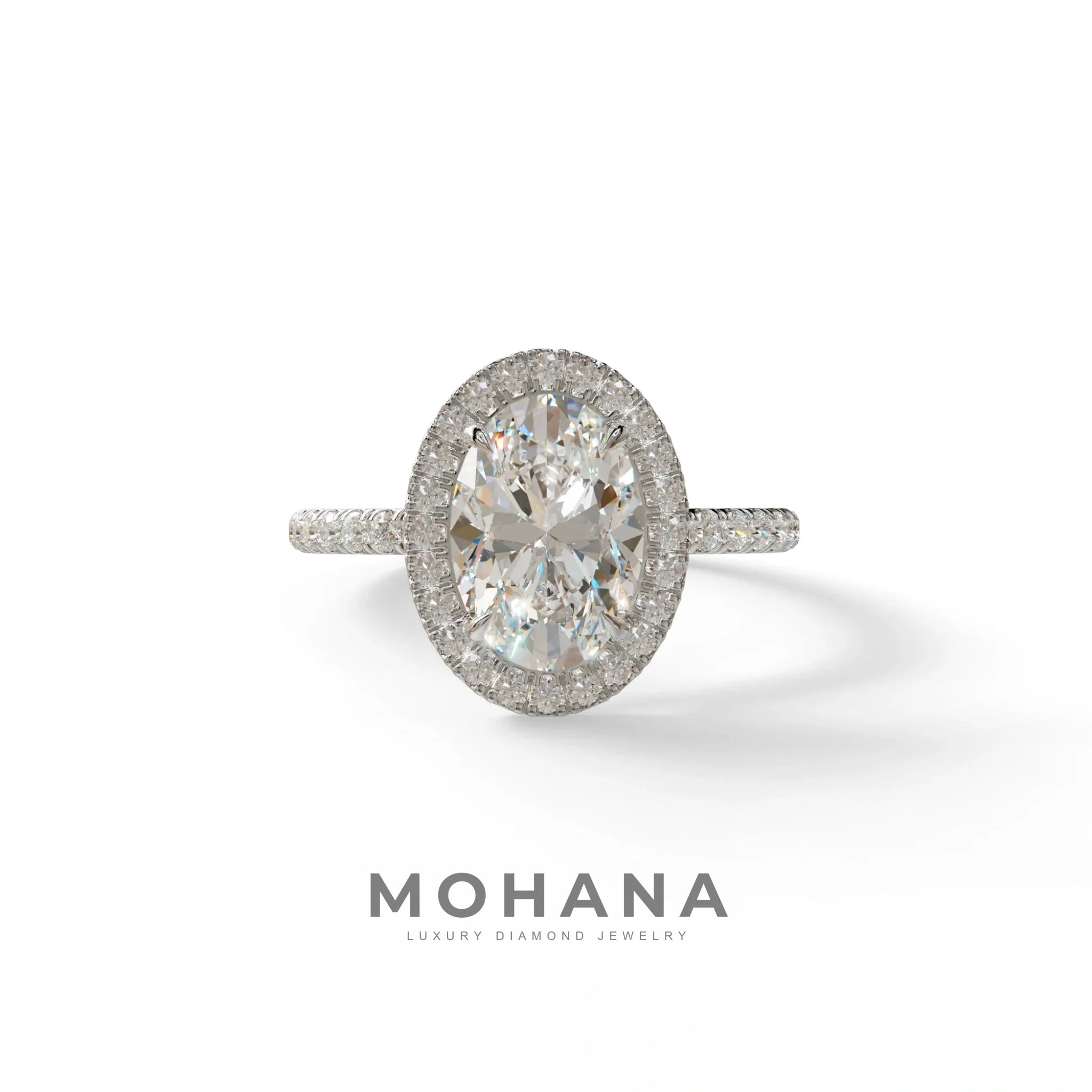 E-VVS Oval Cut Halo & Pave Lab Grown Diamond Engagement Ring - AnnaBella - 2 Carat / 10K Solid Gold / White Gold