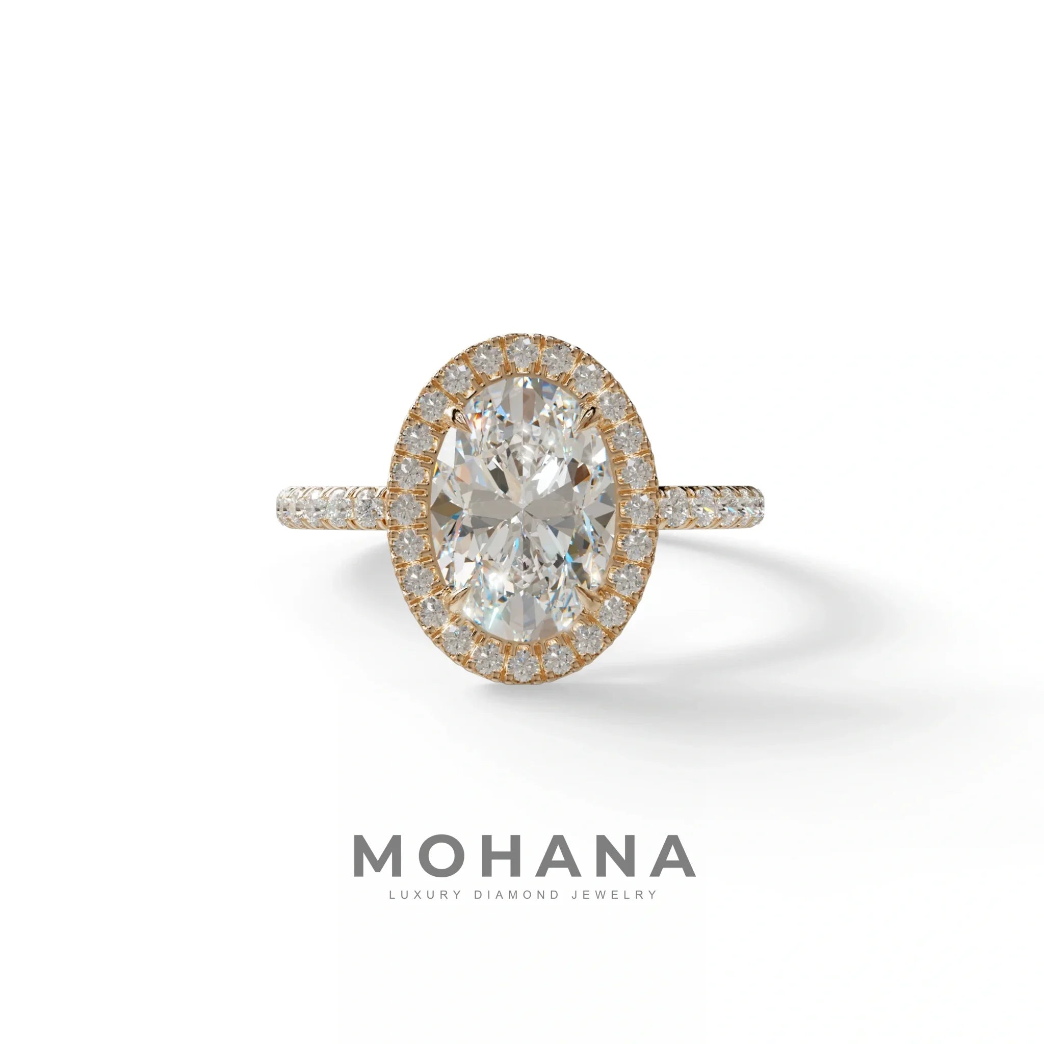 E-VVS Oval Cut Halo & Pave Lab Grown Diamond Engagement Ring - AnnaBella - 2 Carat / 10K Solid Gold / Rose Gold
