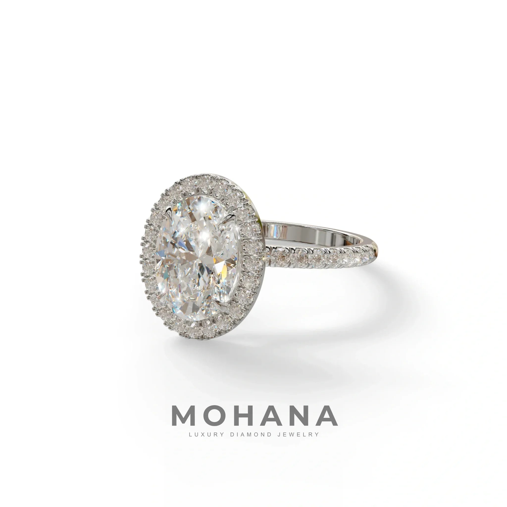 E-VVS Oval Cut Halo & Pave Lab Grown Diamond Engagement Ring - AnnaBella