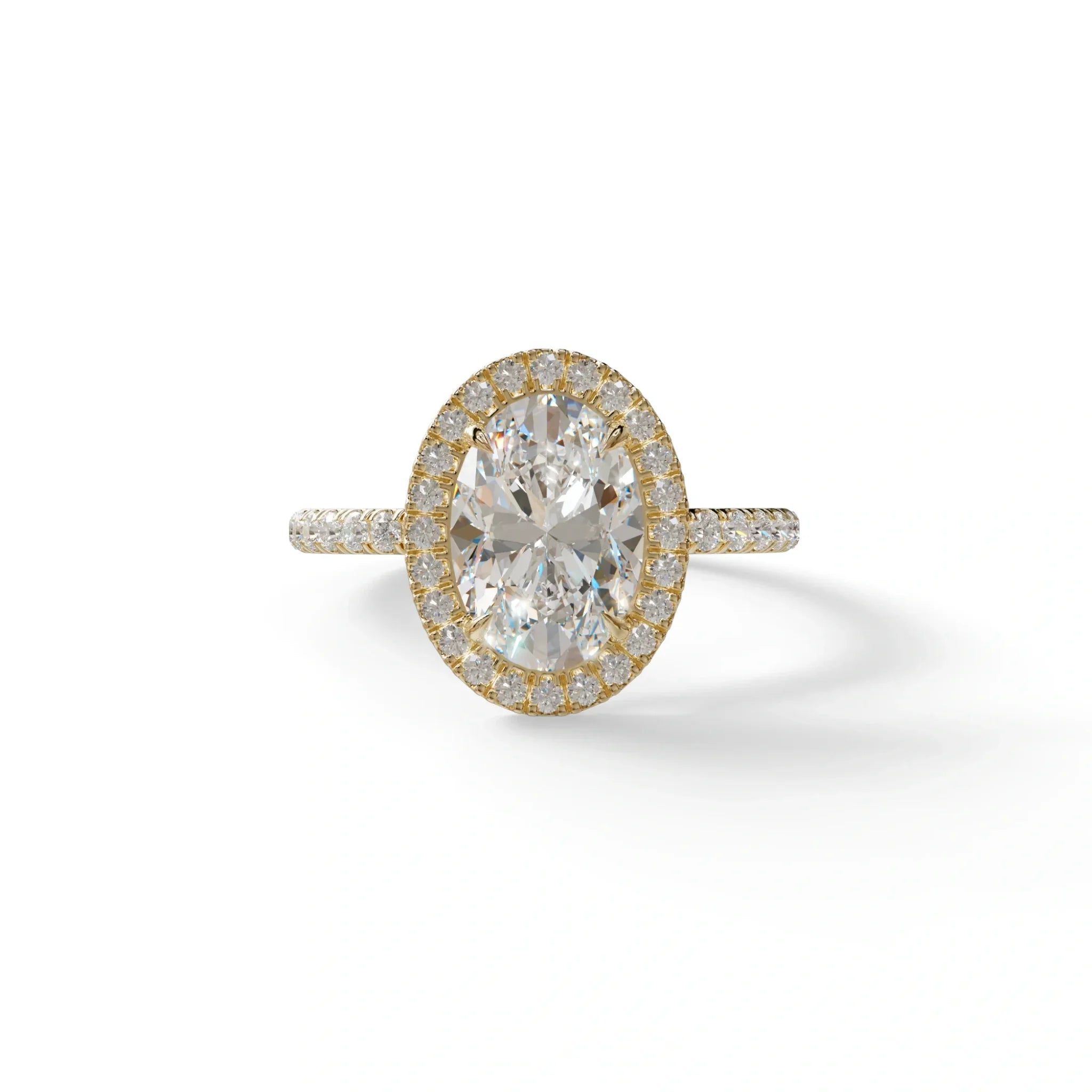 E-VVS Oval Cut Halo & Pave Lab Grown Diamond Engagement Ring - AnnaBella - 2 Carat / 10K Solid Gold / Yellow Gold