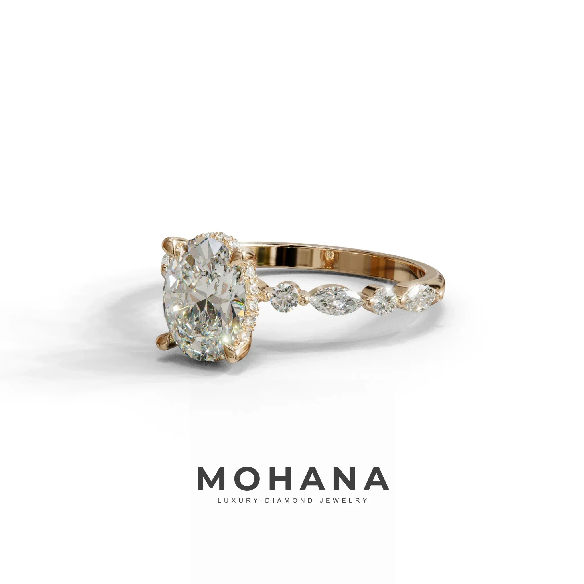 2.5 Carat E-VVS Oval Cut Hidden Halo & Pave Lab Diamond Ring - Laina