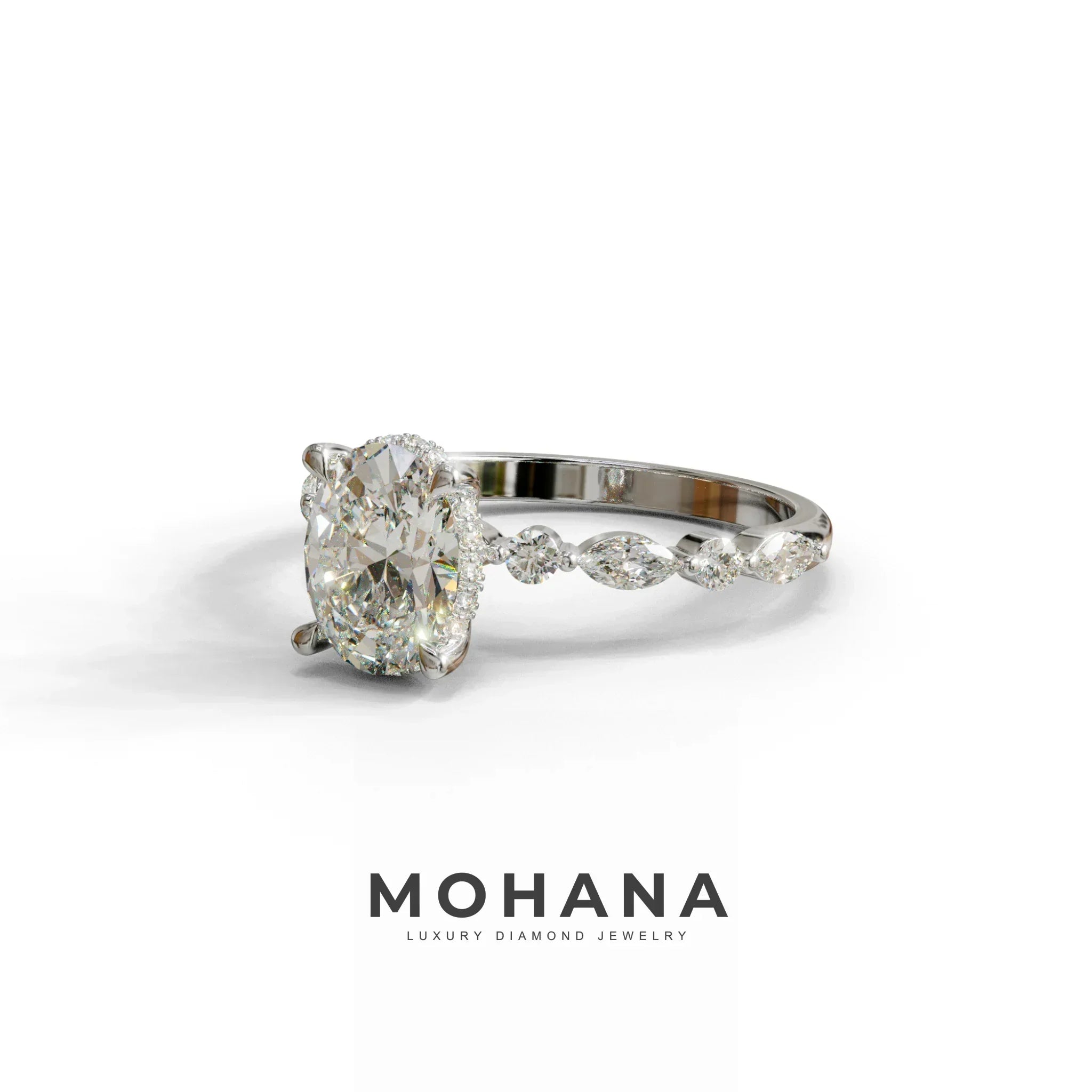 2.5 Carat E-VVS Oval Cut Hidden Halo & Pave Lab Diamond Ring - Laina