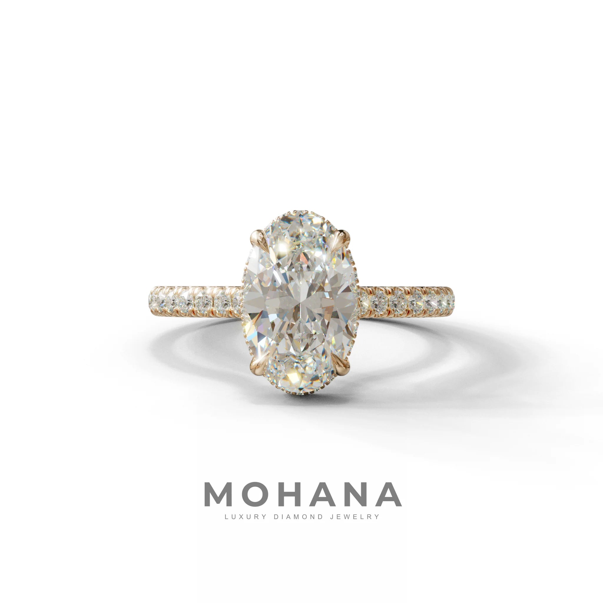 2.5 Carat E VVS Oval Hidden Halo & Pave Setting Lab Diamond Ring - Eblouissant - 10K Solid Gold / Rose Gold