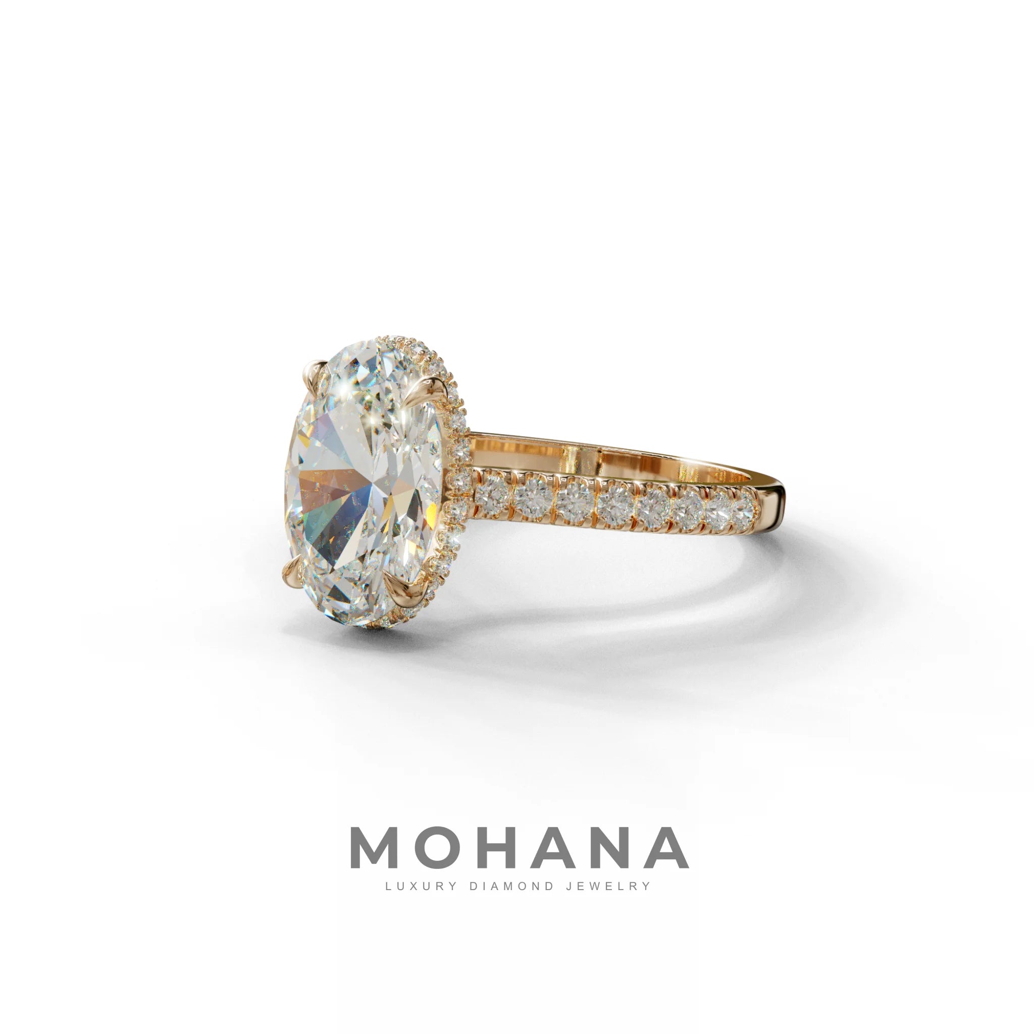 2.5 Carat E VVS Oval Hidden Halo & Pave Setting Lab Diamond Ring - Eblouissant