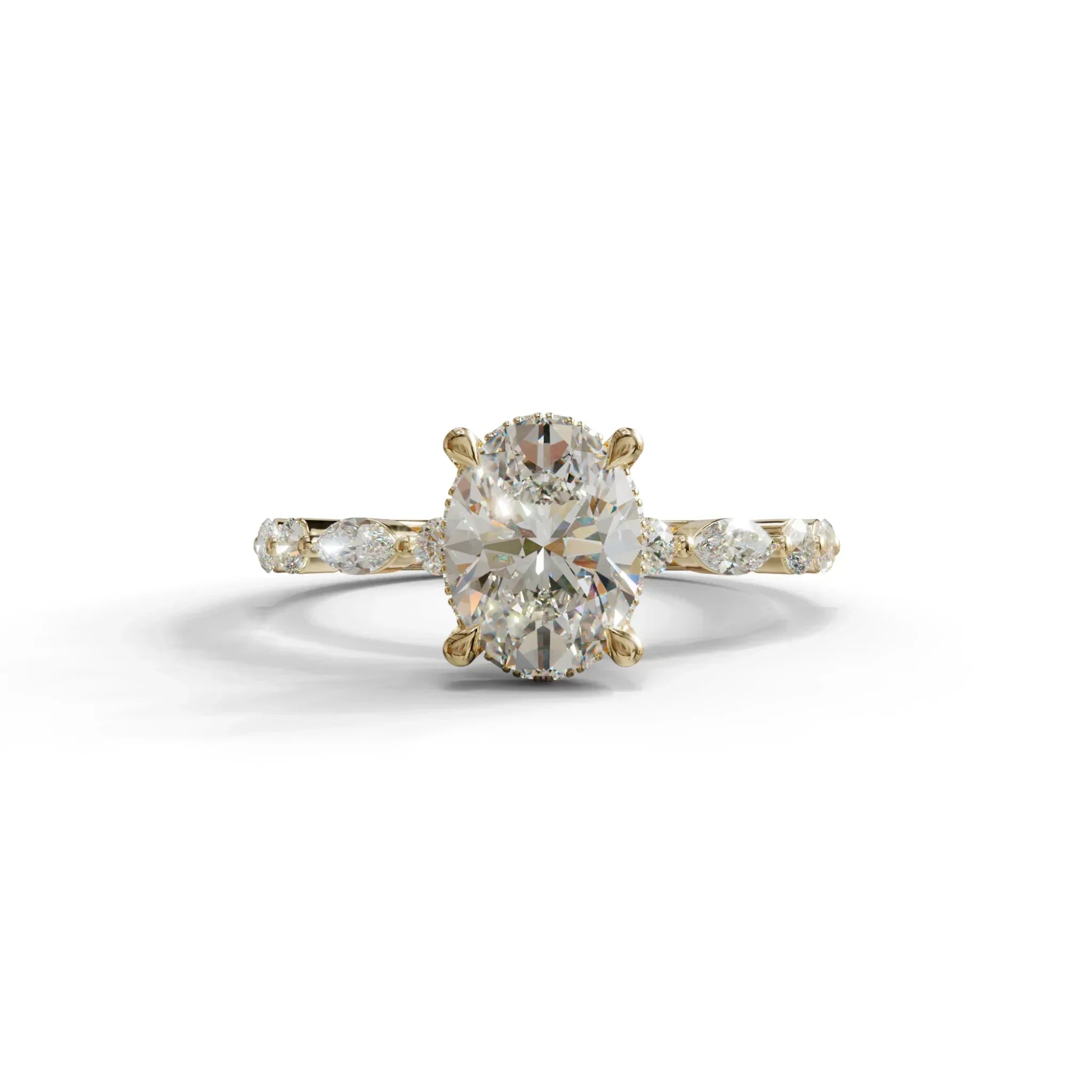 2.5 Carat E-VVS Oval Cut Hidden Halo & Pave Lab Diamond Ring - Laina - 10K Solid Gold / Yellow Gold