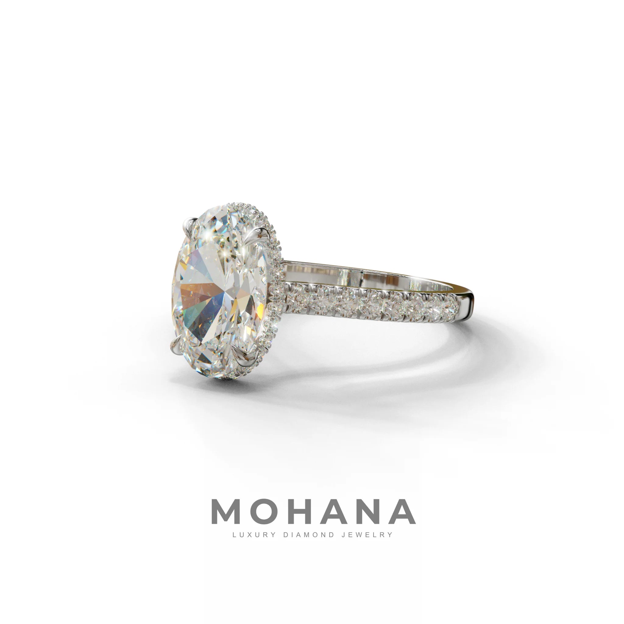 2.5 Carat E VVS Oval Hidden Halo & Pave Setting Lab Diamond Ring - Eblouissant