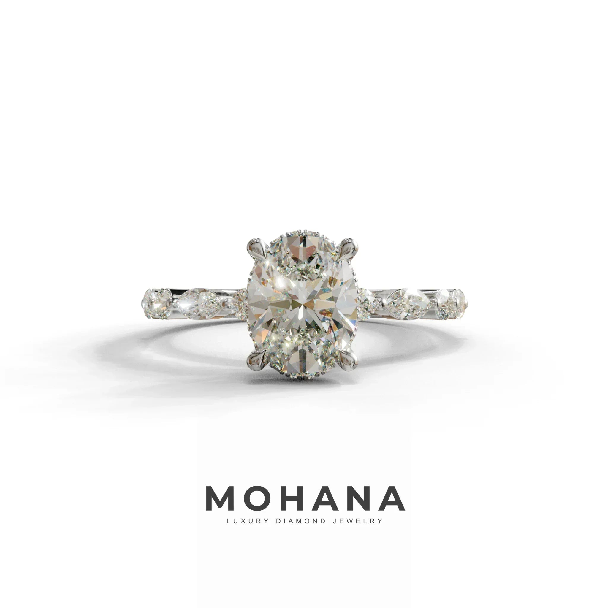 2.5 Carat E-VVS Oval Cut Hidden Halo & Pave Lab Diamond Ring - Laina - 10K Solid Gold / White Gold