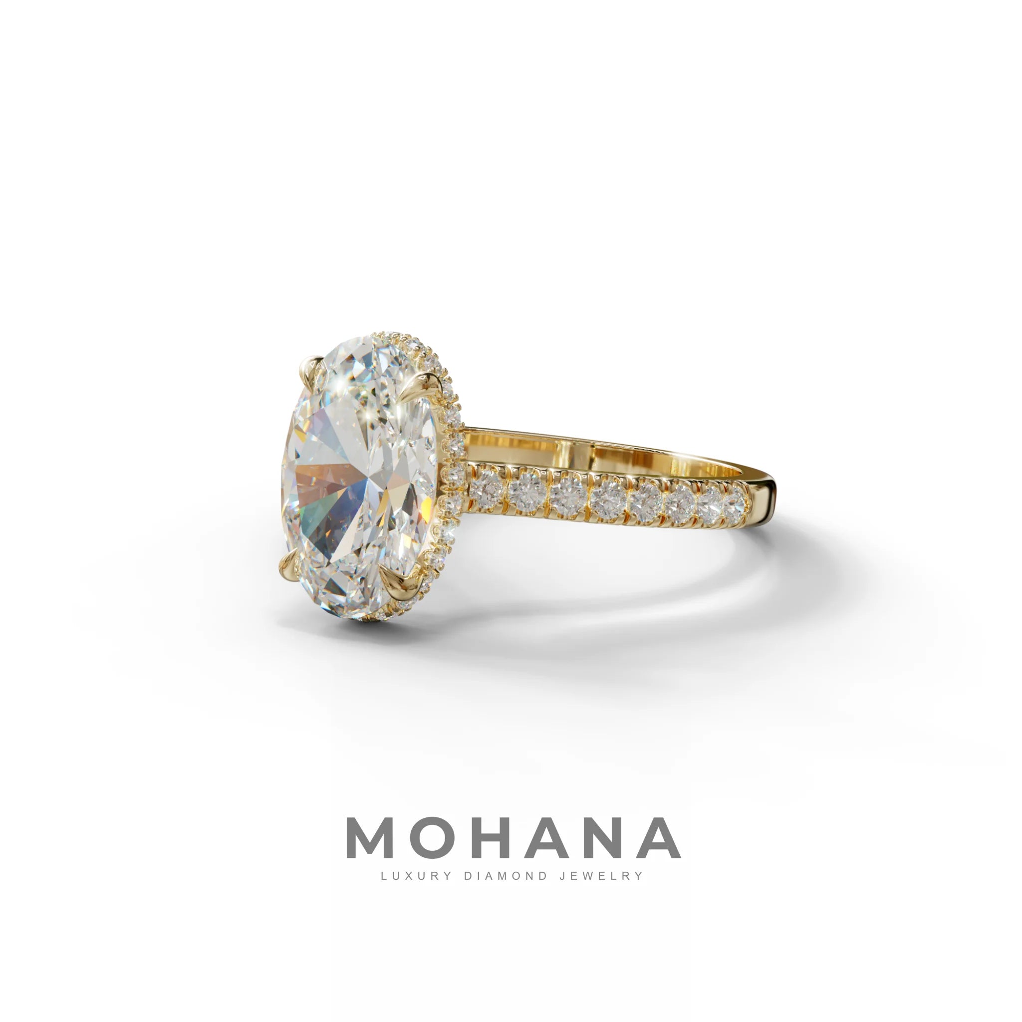 2.5 Carat E VVS Oval Hidden Halo & Pave Setting Lab Diamond Ring - Eblouissant