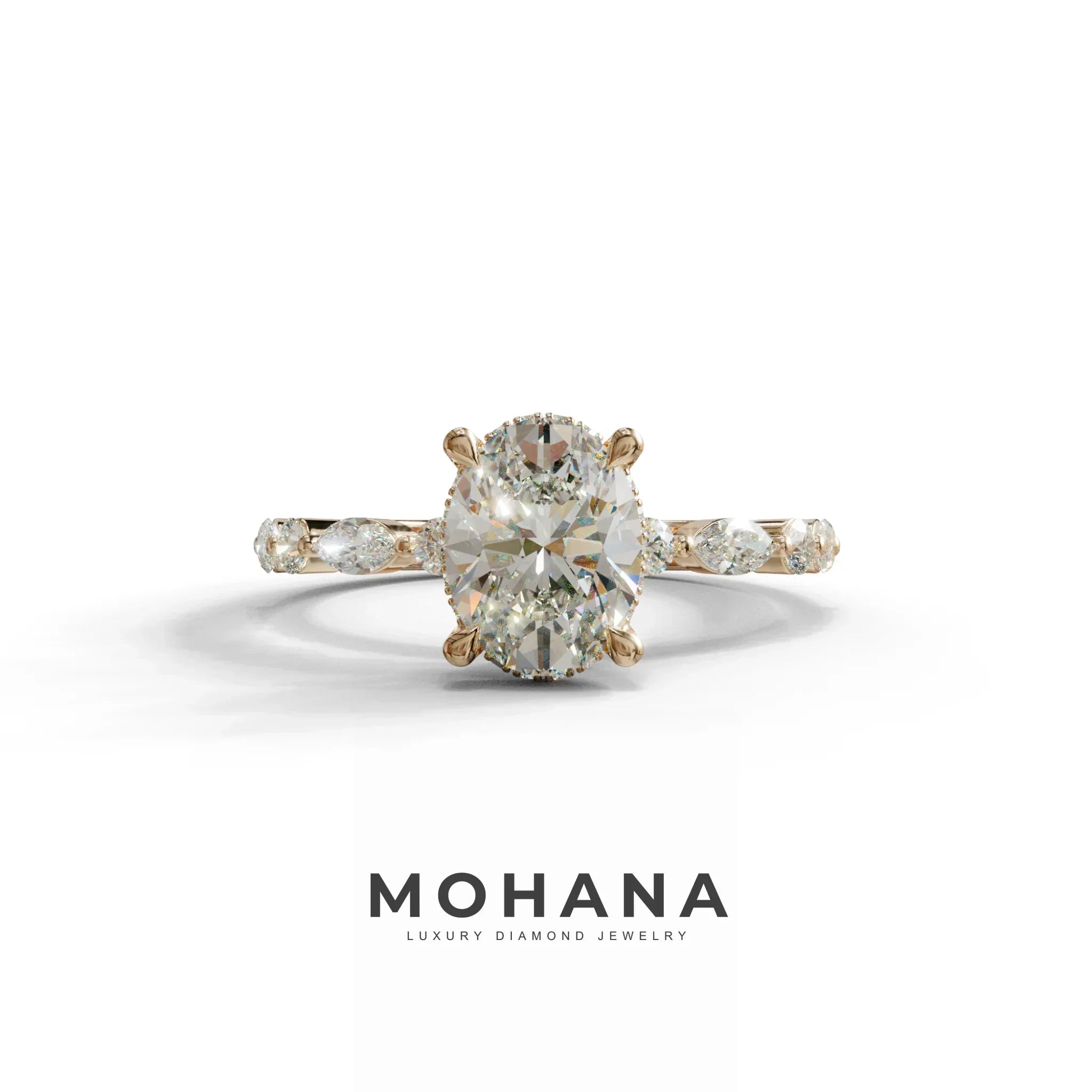 2.5 Carat E-VVS Oval Cut Hidden Halo & Pave Lab Diamond Ring - Laina - 10K Solid Gold / Rose Gold