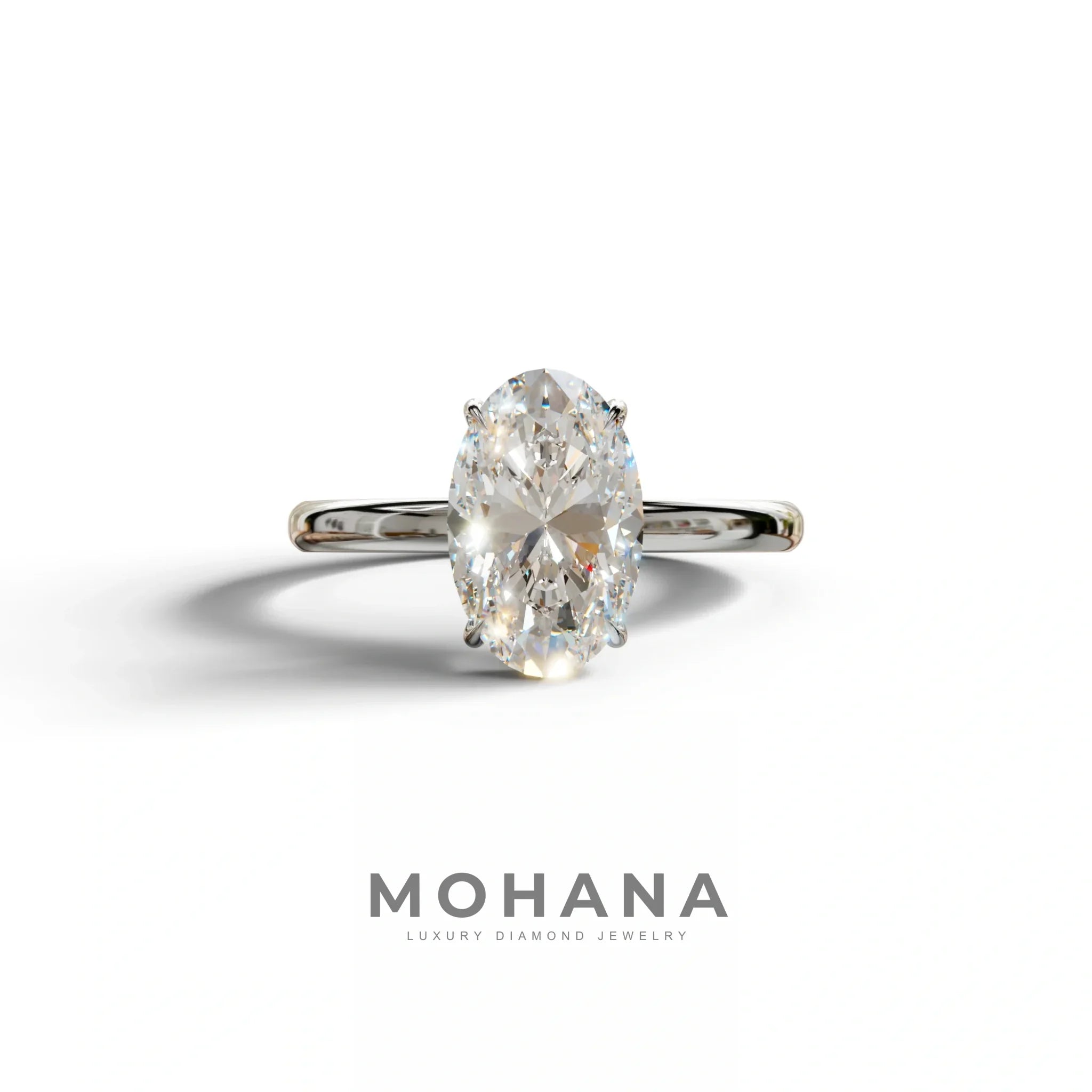 E-VVS Oval Cut Solitaire Lab Grown Diamond Engagement Ring - Curiosa - 2 Carat / 10K Solid Gold / White Gold