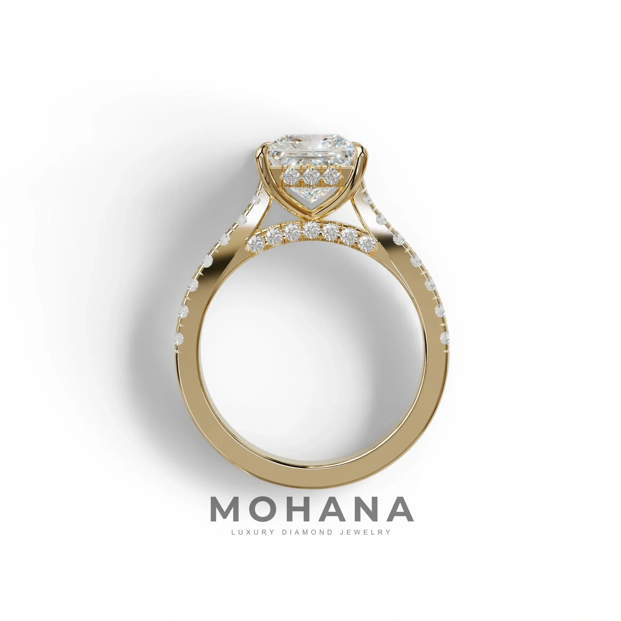 2.5 Carat E VVS Princess Cut Hidden Halo & Pave Lab Diamond Ring - Aries