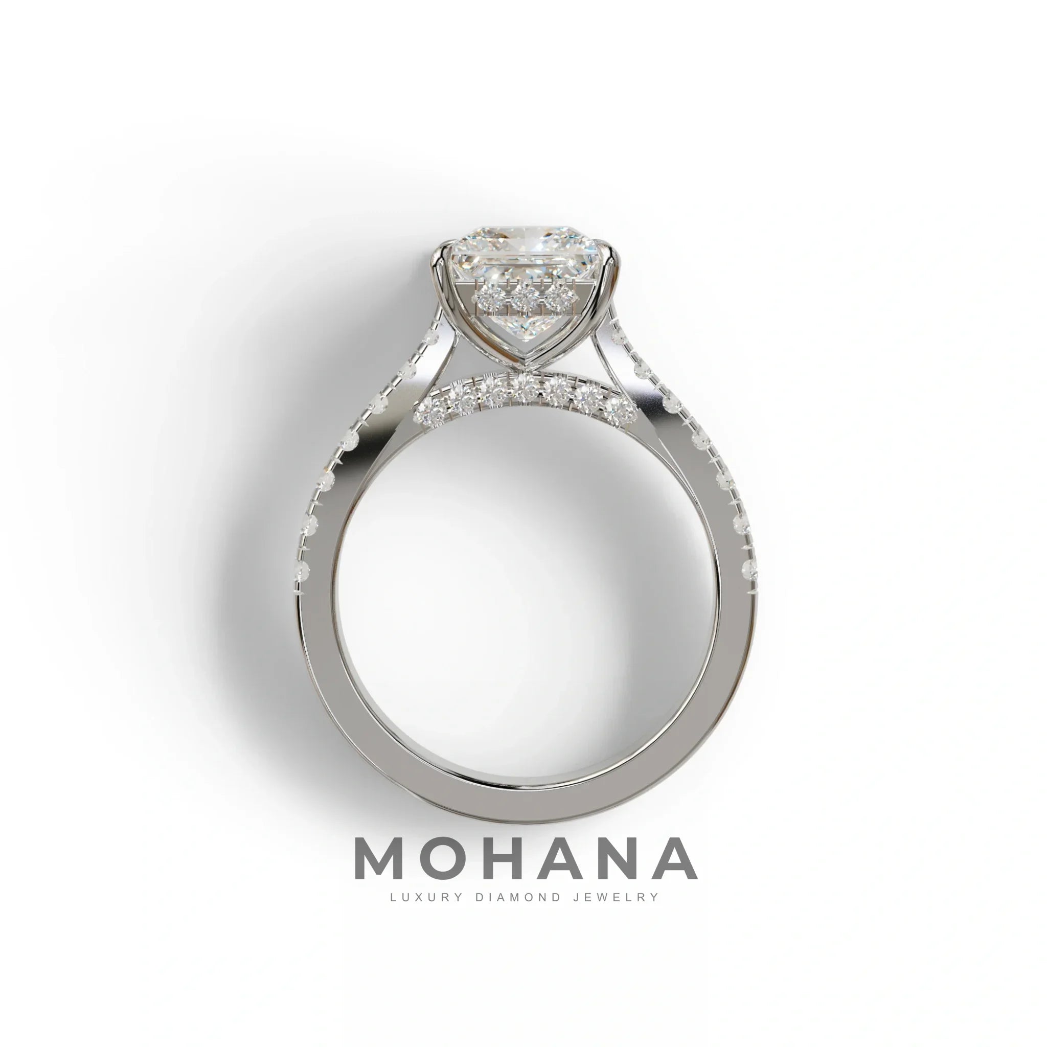 2.5 Carat E VVS Princess Cut Hidden Halo & Pave Lab Diamond Ring - Aries