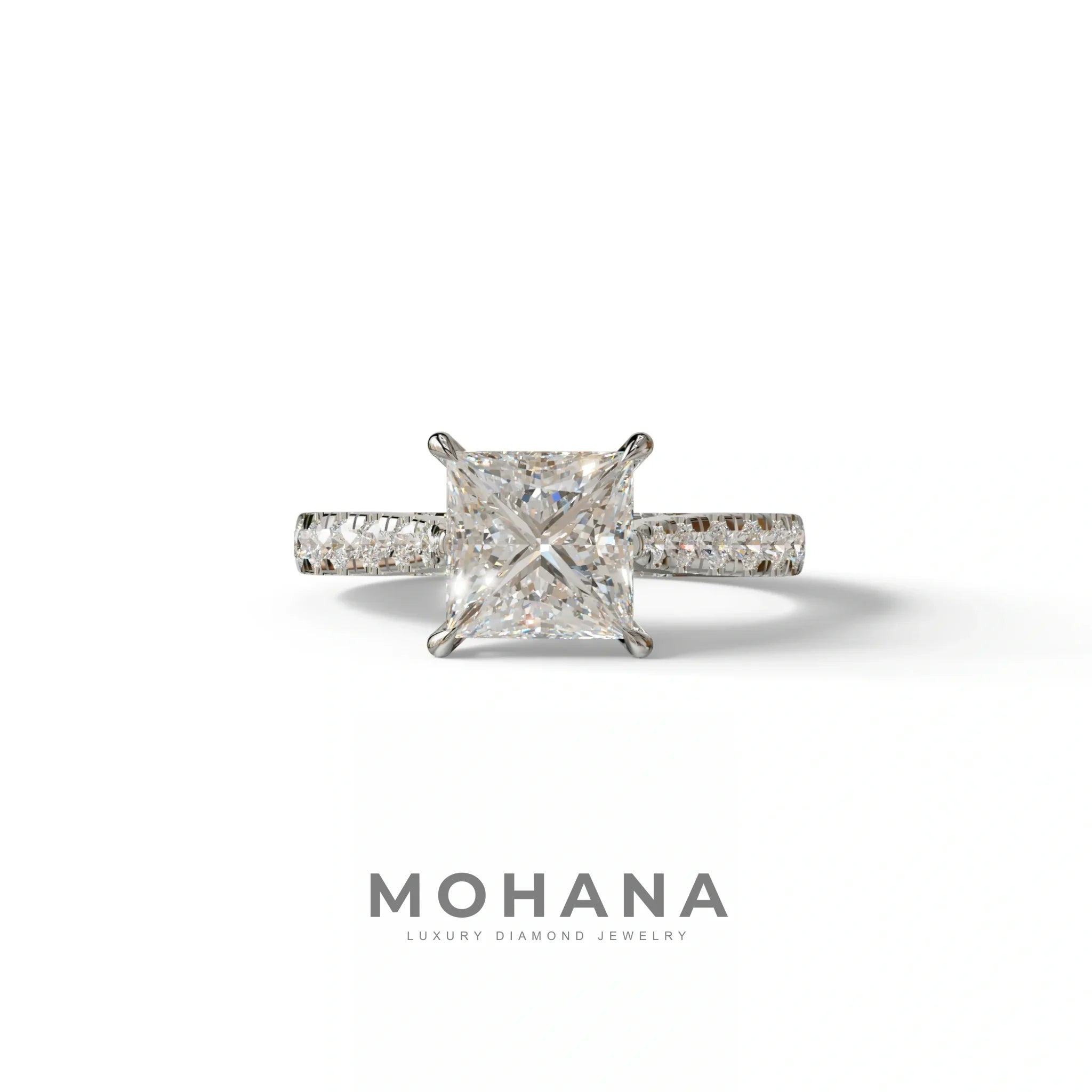 2.5 Carat E VVS Princess Cut Hidden Halo & Pave Lab Diamond Ring - Aries - 10K Solid Gold / White Gold