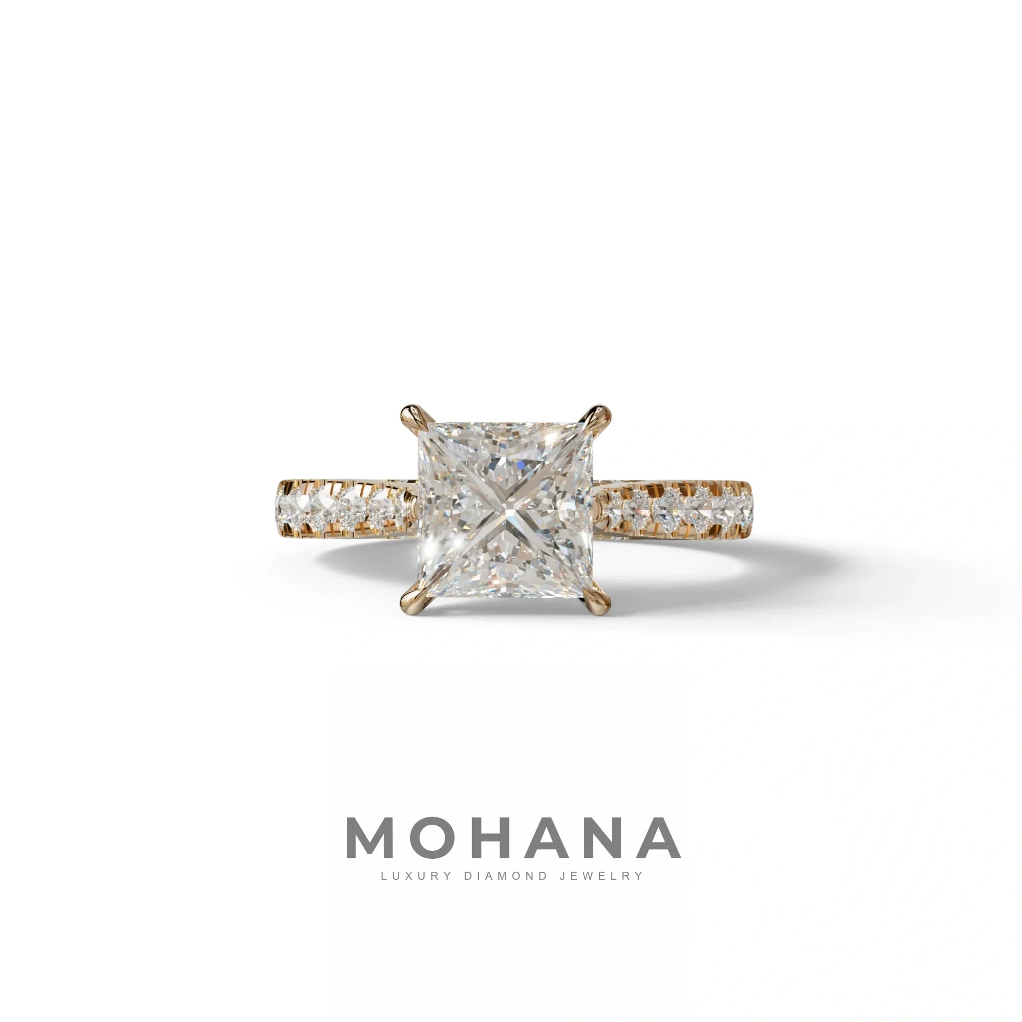 2.5 Carat E VVS Princess Cut Hidden Halo & Pave Lab Diamond Ring - Aries - 10K Solid Gold / Rose Gold