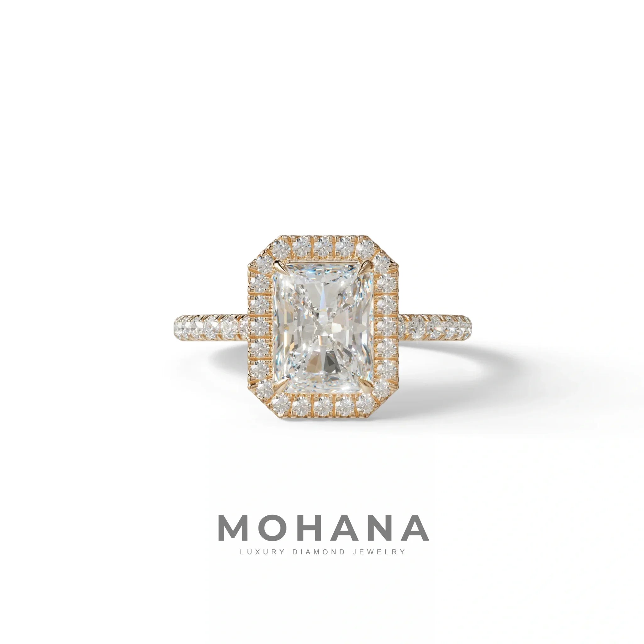 E-VVS Radiant Cut Halo & Pave Lab Grown Diamond Engagement Ring - Madison - 2 Carat / 10K Solid Gold / Rose Gold