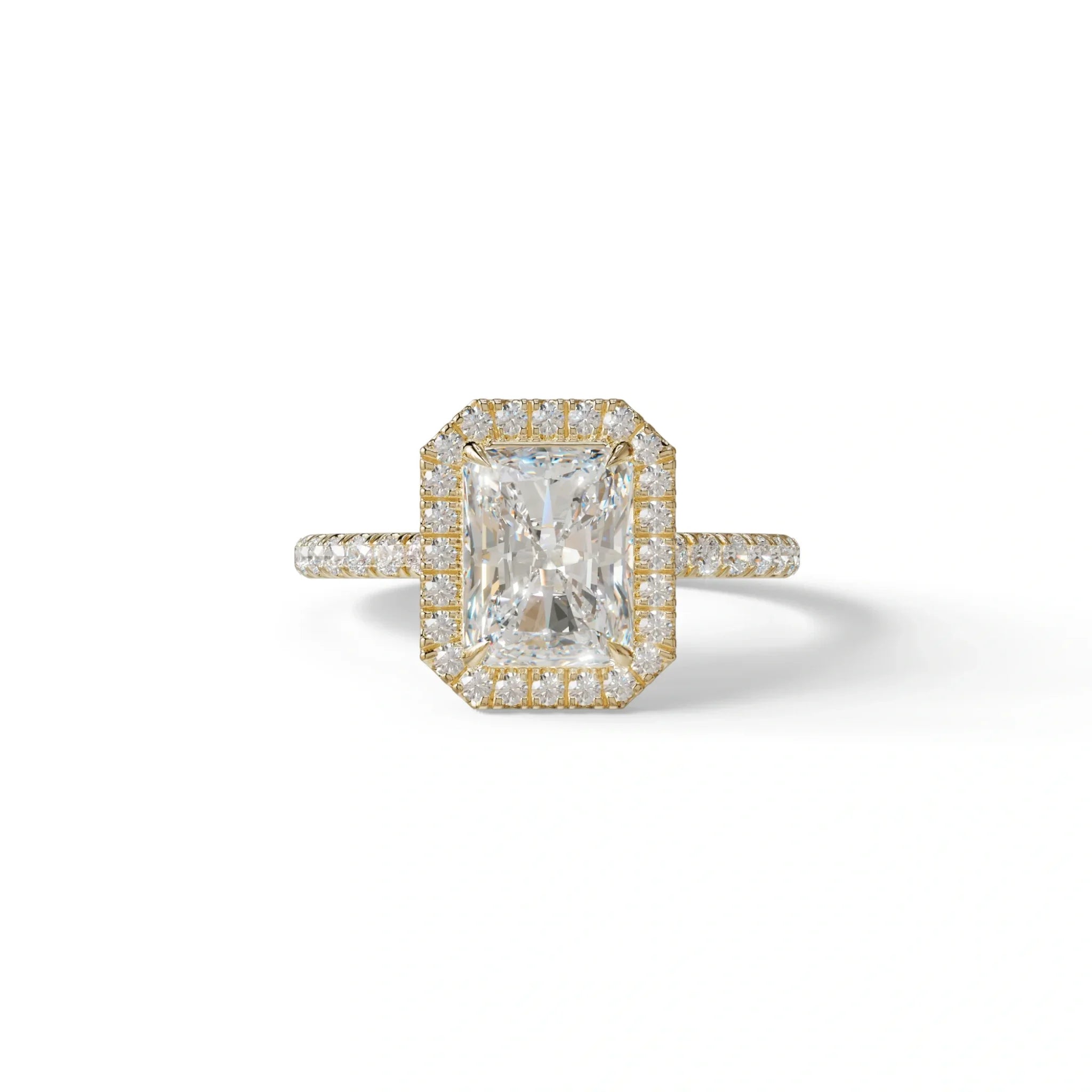 E-VVS Radiant Cut Halo & Pave Lab Grown Diamond Engagement Ring - Madison - 2 Carat / 10K Solid Gold / Yellow Gold