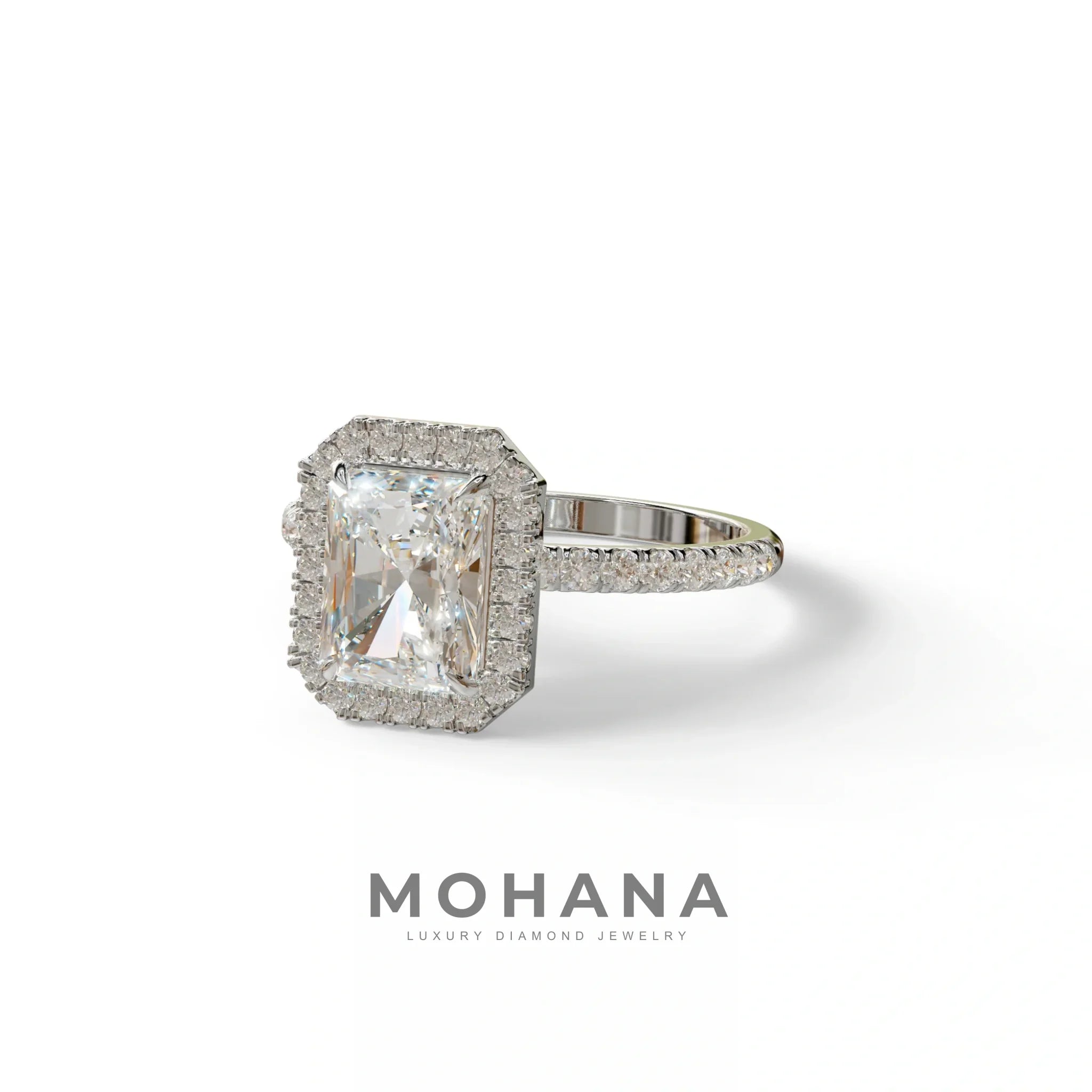 E-VVS Radiant Cut Halo & Pave Lab Grown Diamond Engagement Ring - Madison
