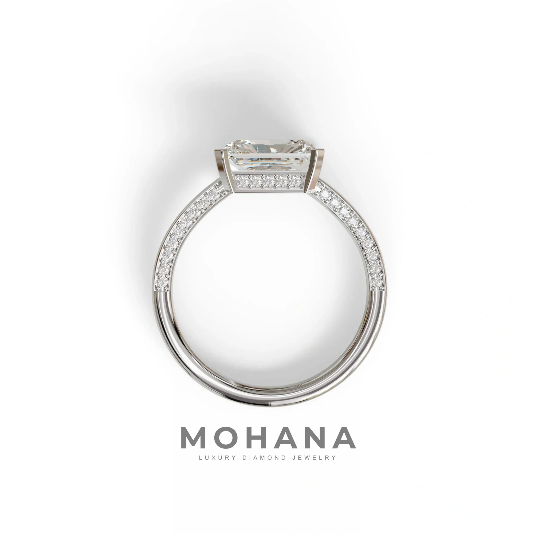 2.5 Ct Radiant Cut Lab Diamond In Pave-Chanel Setting Ring - Maxine