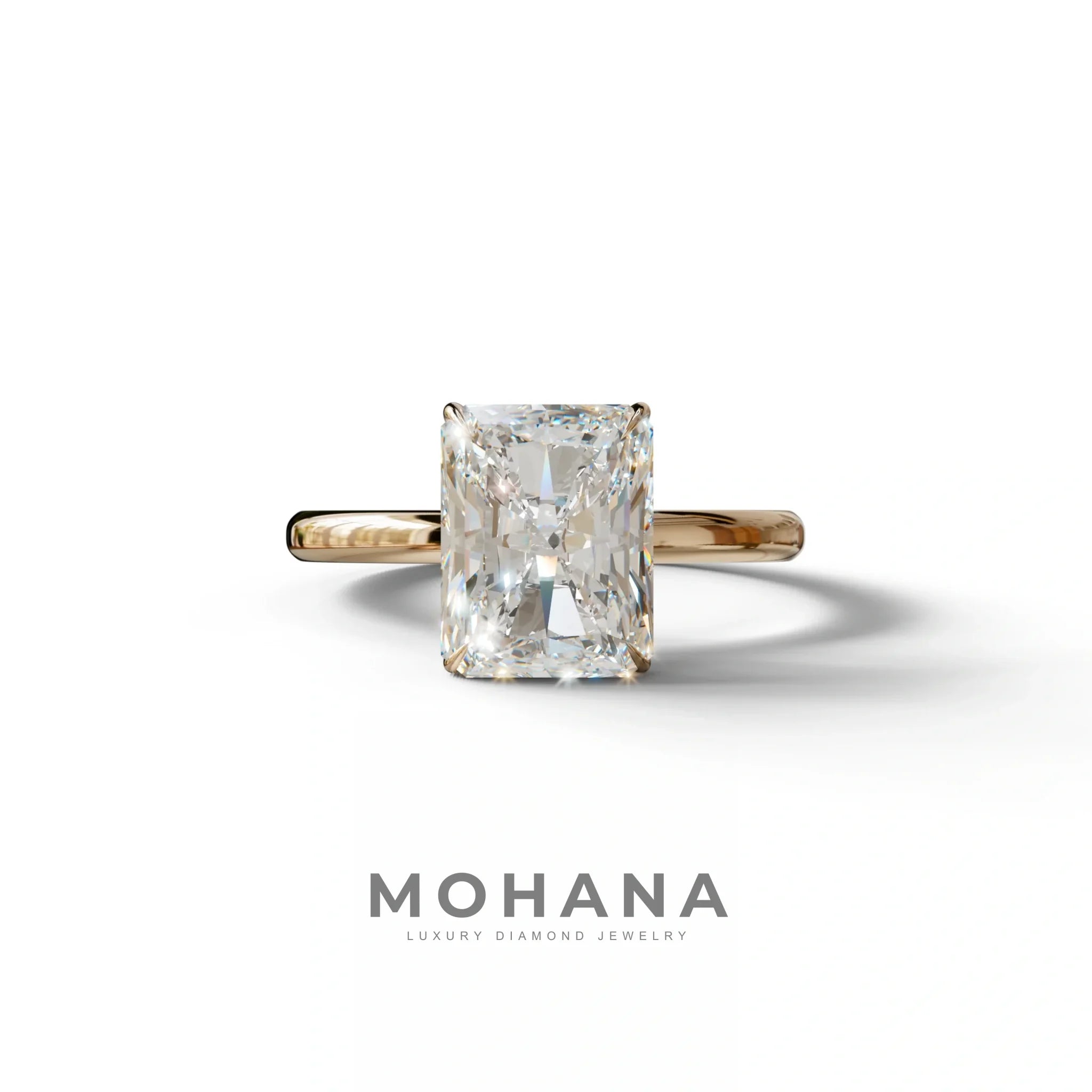 E-VVS Radiant Cut Solitaire Lab Grown Diamond Engagement Ring - Papilia - 2 Carat / 10K Solid Gold / Rose Gold