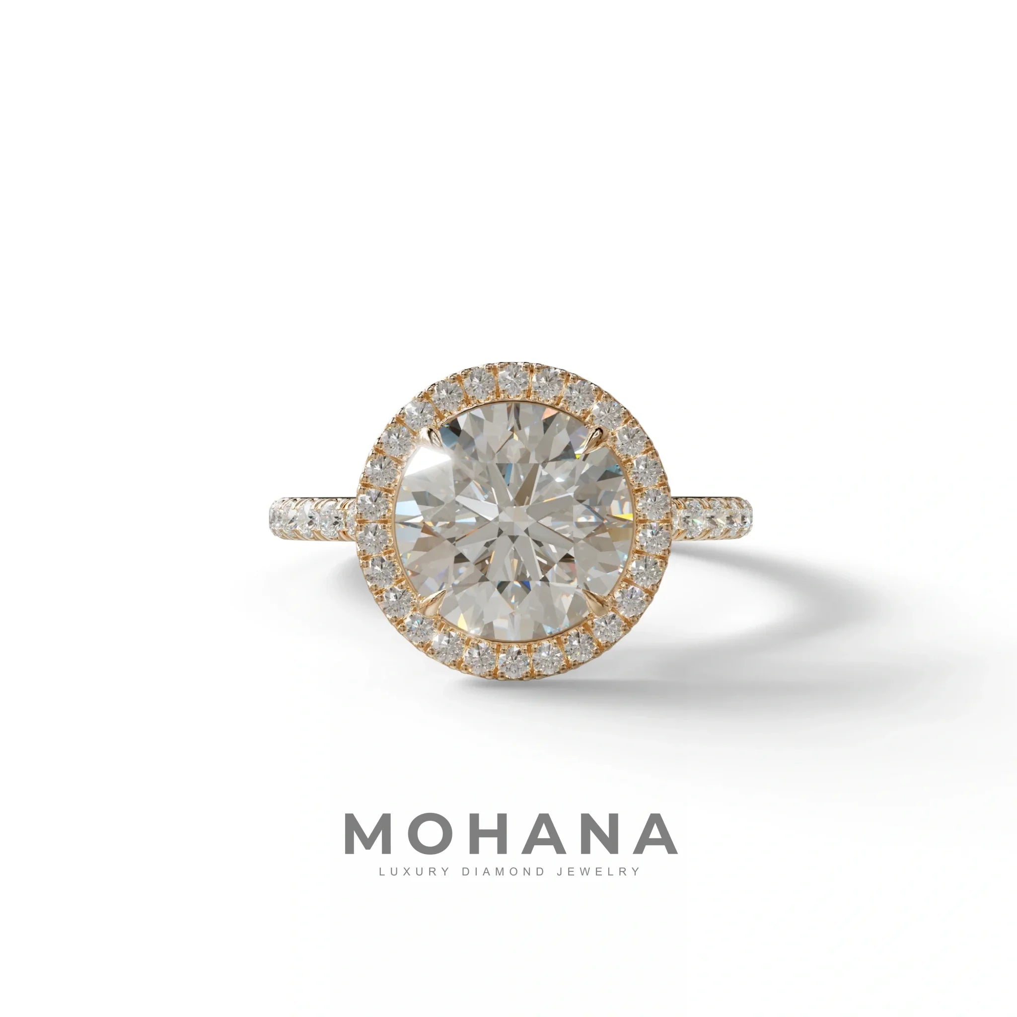 E VVS Round Cut Halo & Pave Lab Grown Diamond Engagement Ring - Flutura - 2 Carat / 10K Solid Gold / Rose Gold