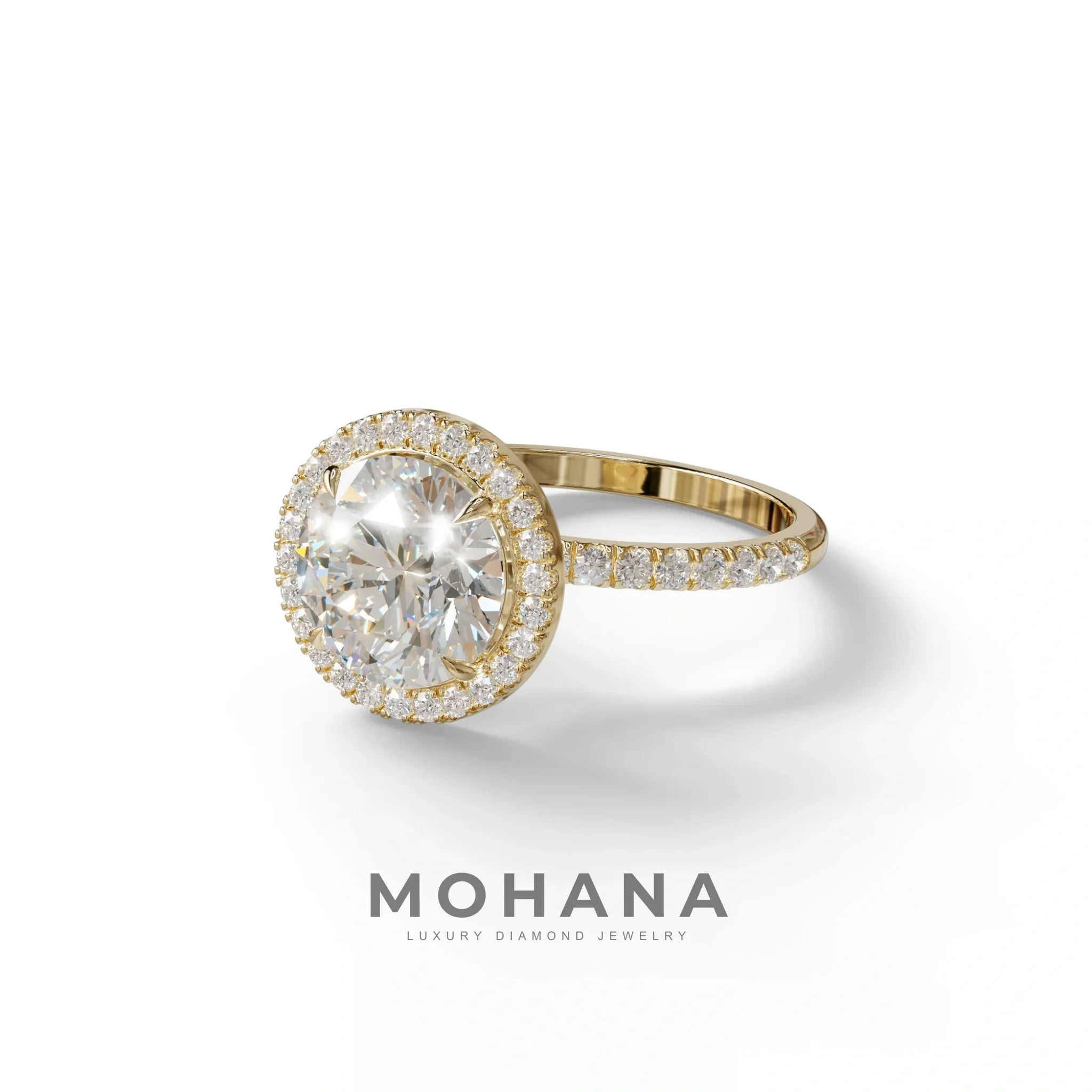 E VVS Round Cut Halo & Pave Lab Grown Diamond Engagement Ring - Flutura