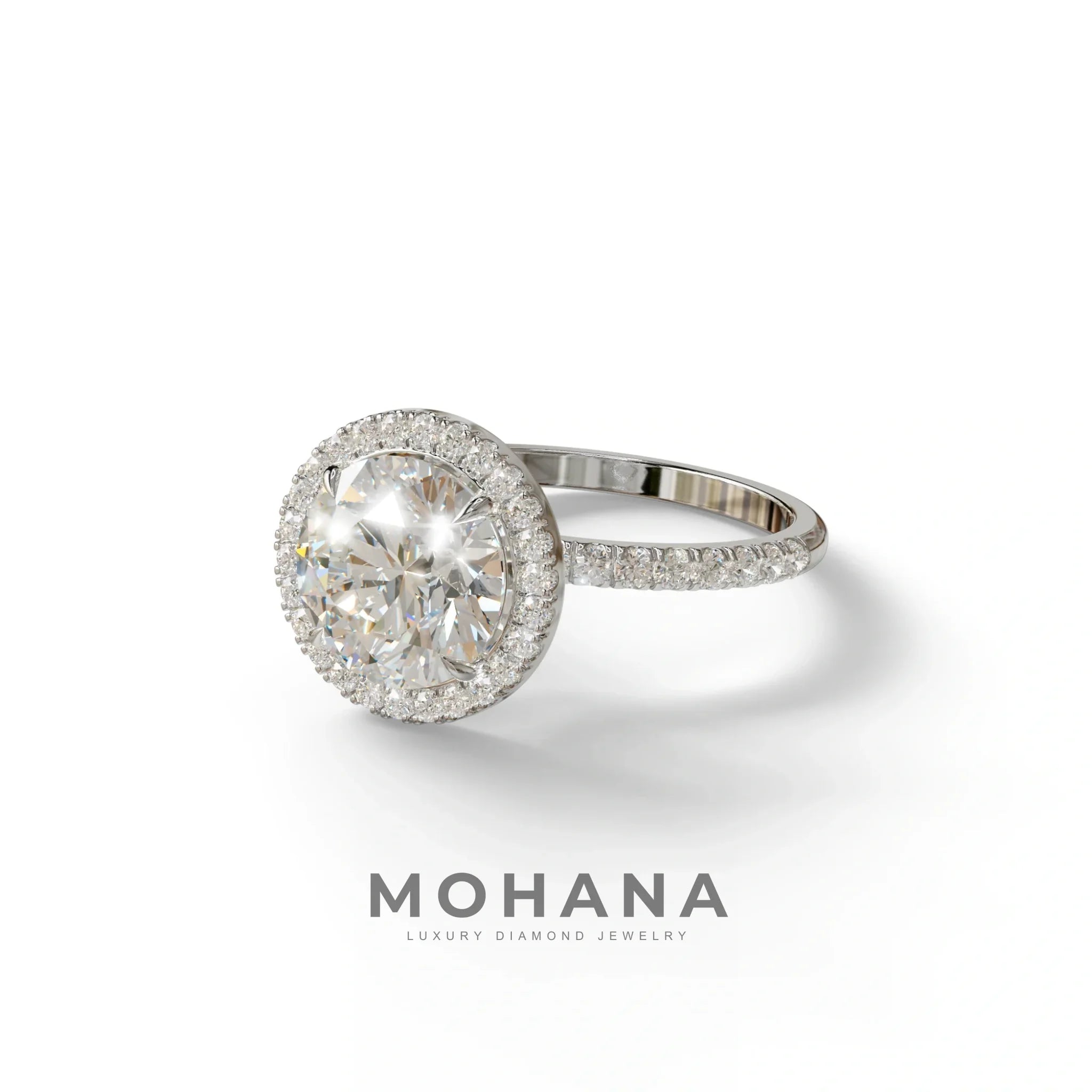 E VVS Round Cut Halo & Pave Lab Grown Diamond Engagement Ring - Flutura