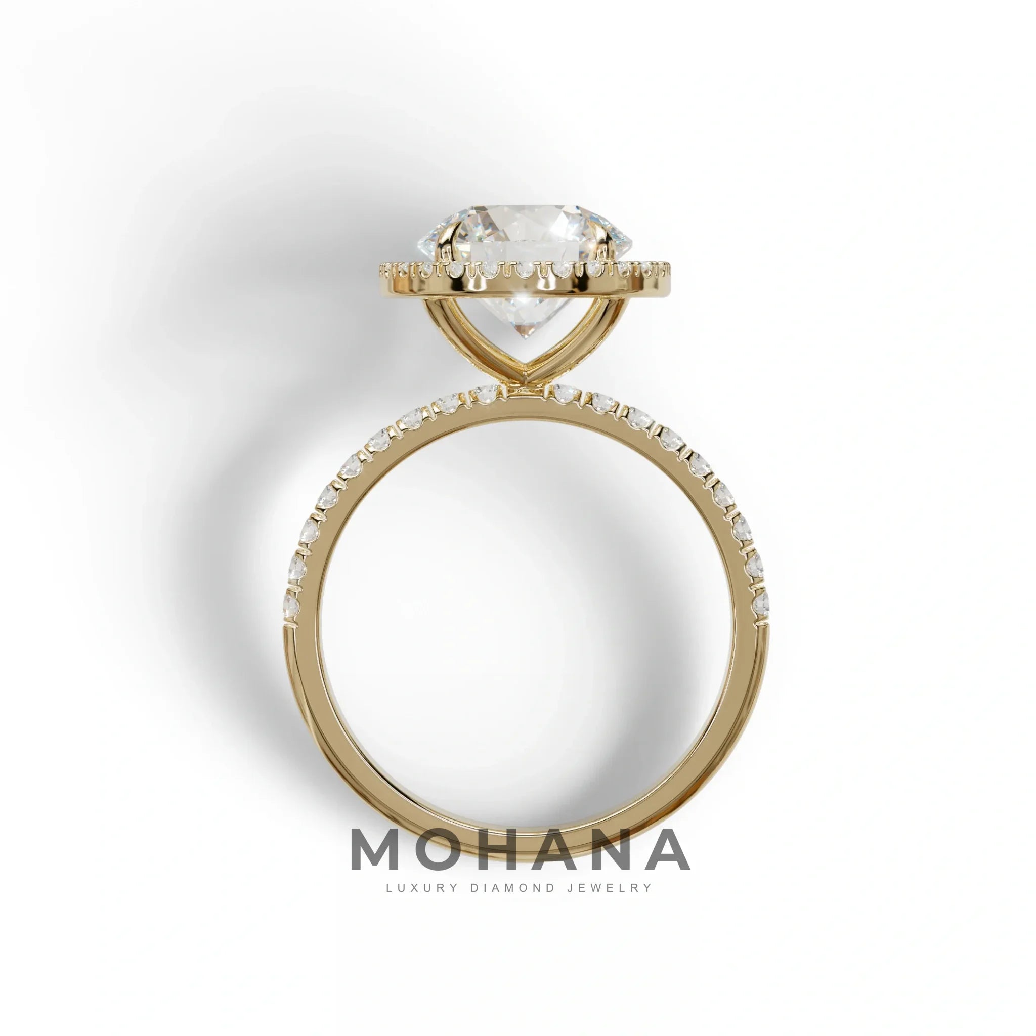 E VVS Round Cut Halo & Pave Lab Grown Diamond Engagement Ring - Flutura