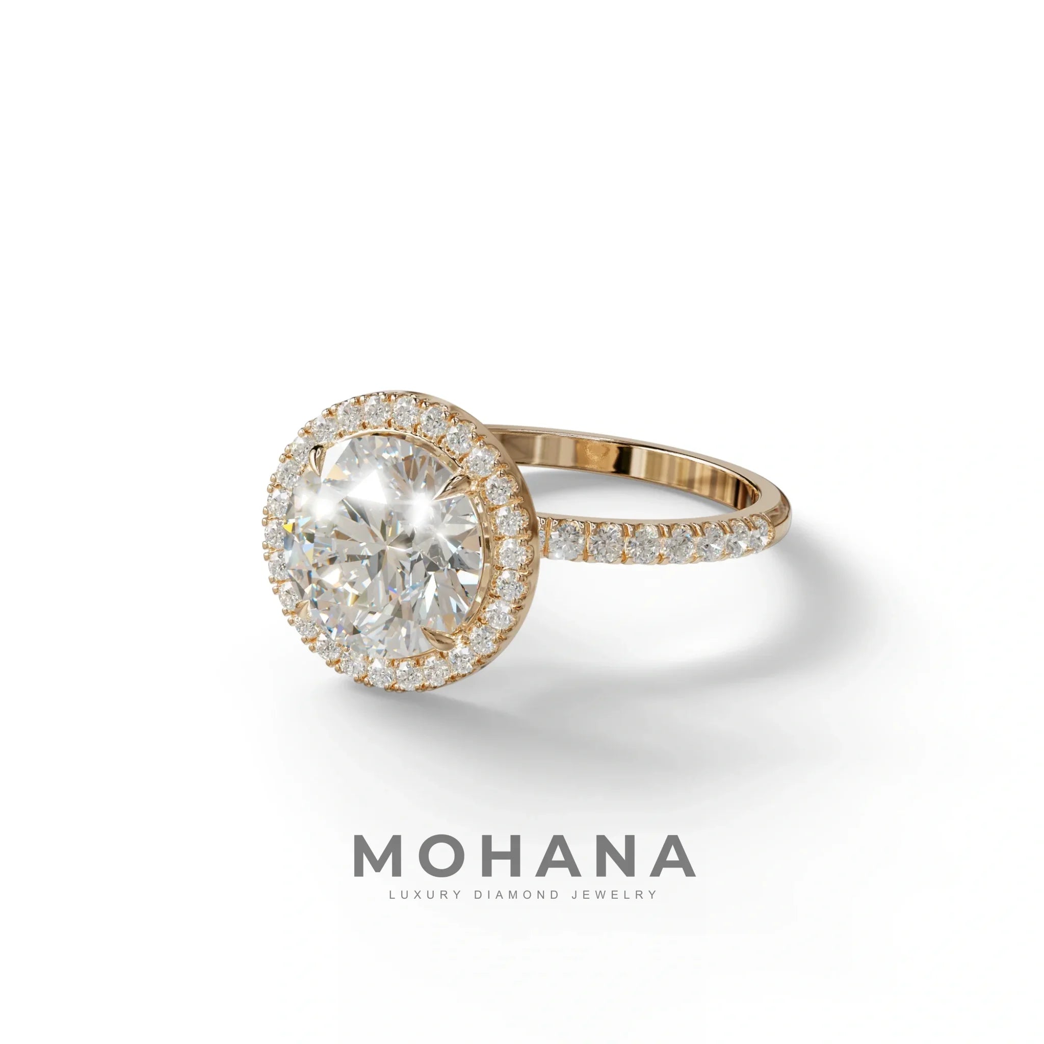 E VVS Round Cut Halo & Pave Lab Grown Diamond Engagement Ring - Flutura
