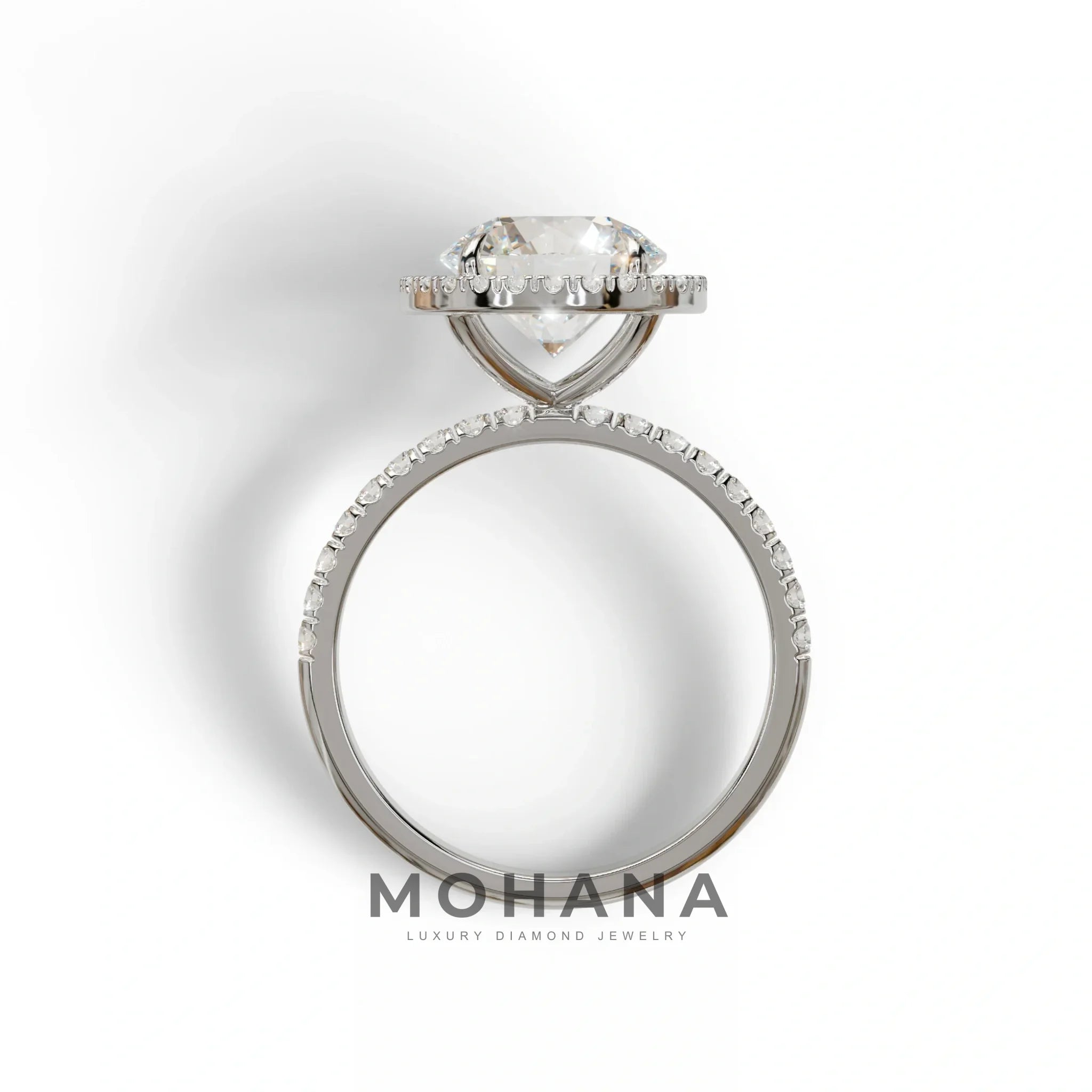 E VVS Round Cut Halo & Pave Lab Grown Diamond Engagement Ring - Flutura