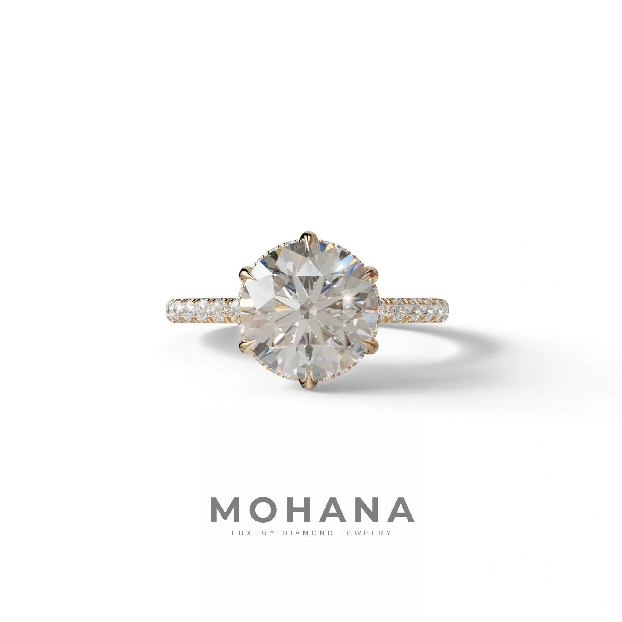 2.5 Carat Round Cut Hidden Halo & Pave Lab Grown Diamond Ring - Hyper Saga - 10K Solid Gold / Rose Gold