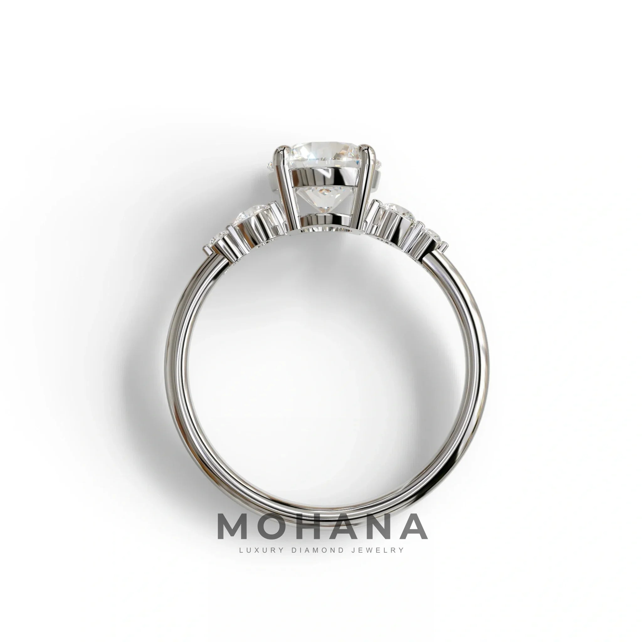 E-VVS Round Three Stone Lab Grown Diamond Engagement Ring - Romance