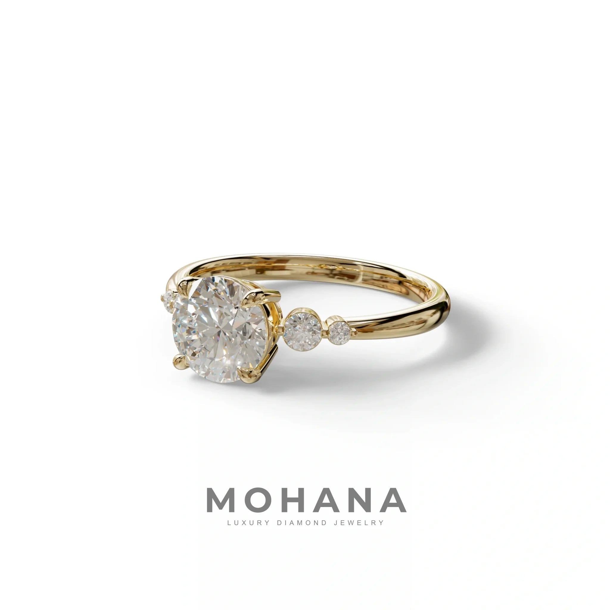 E-VVS Round Three Stone Lab Grown Diamond Engagement Ring - Romance