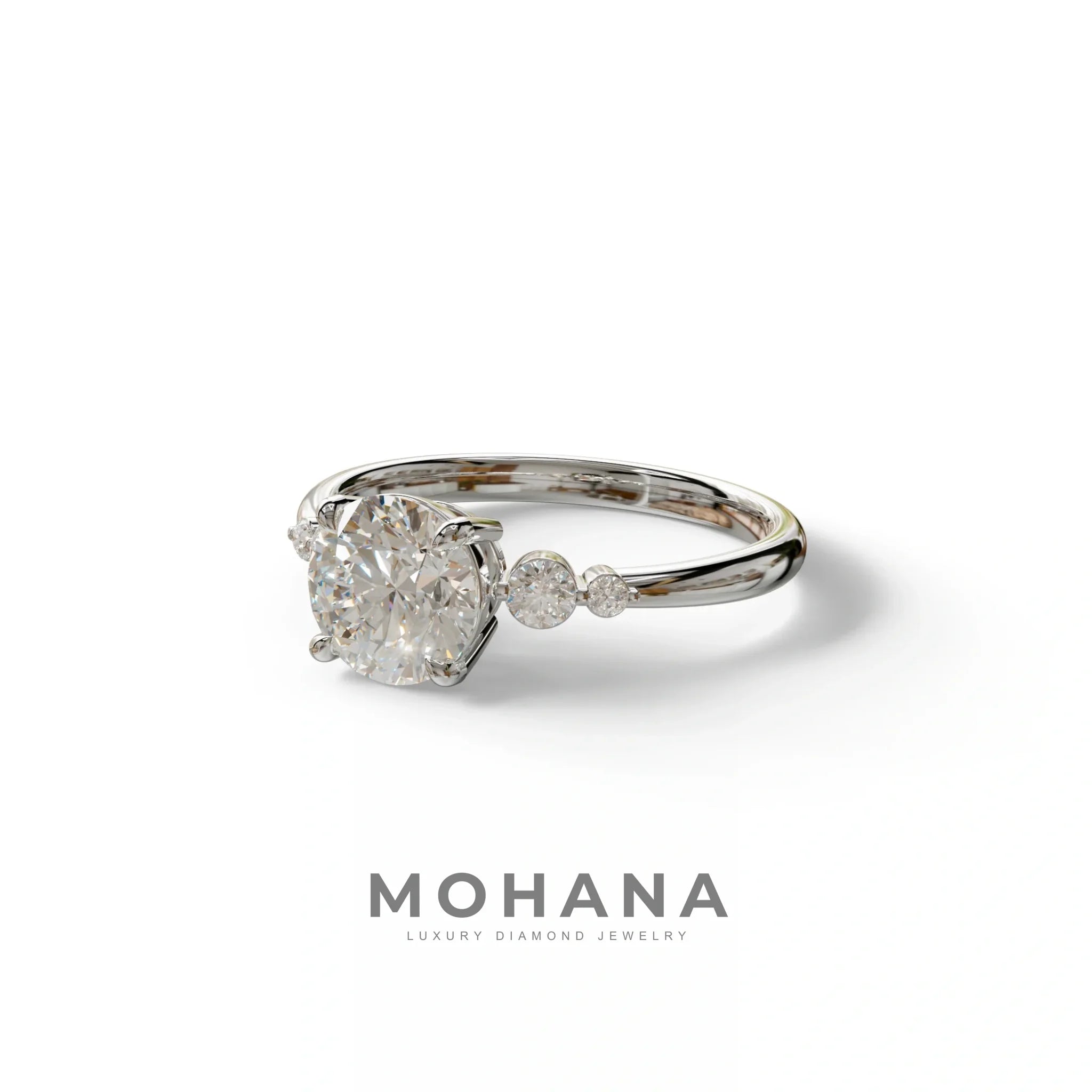 E-VVS Round Three Stone Lab Grown Diamond Engagement Ring - Romance