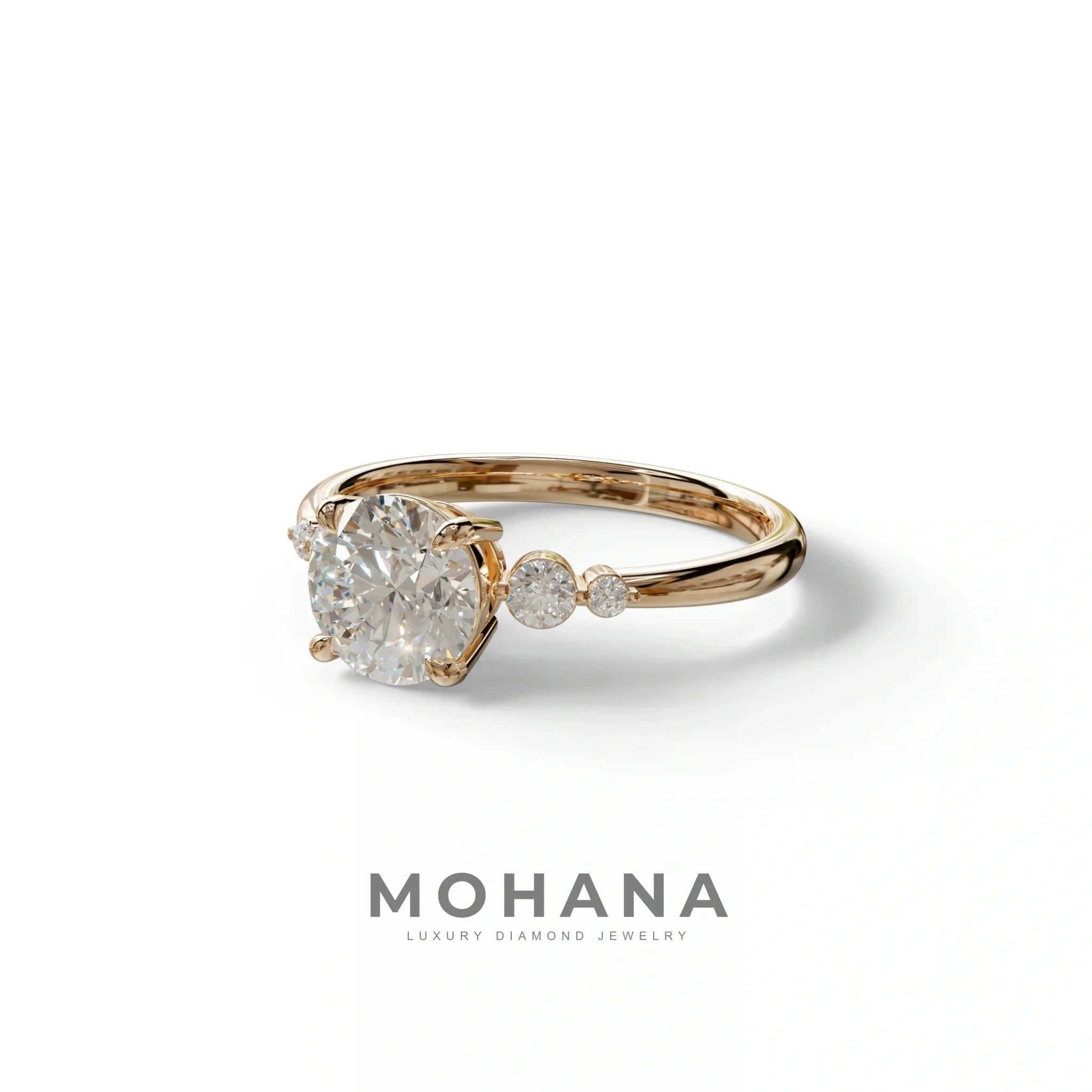 E-VVS Round Three Stone Lab Grown Diamond Engagement Ring - Romance