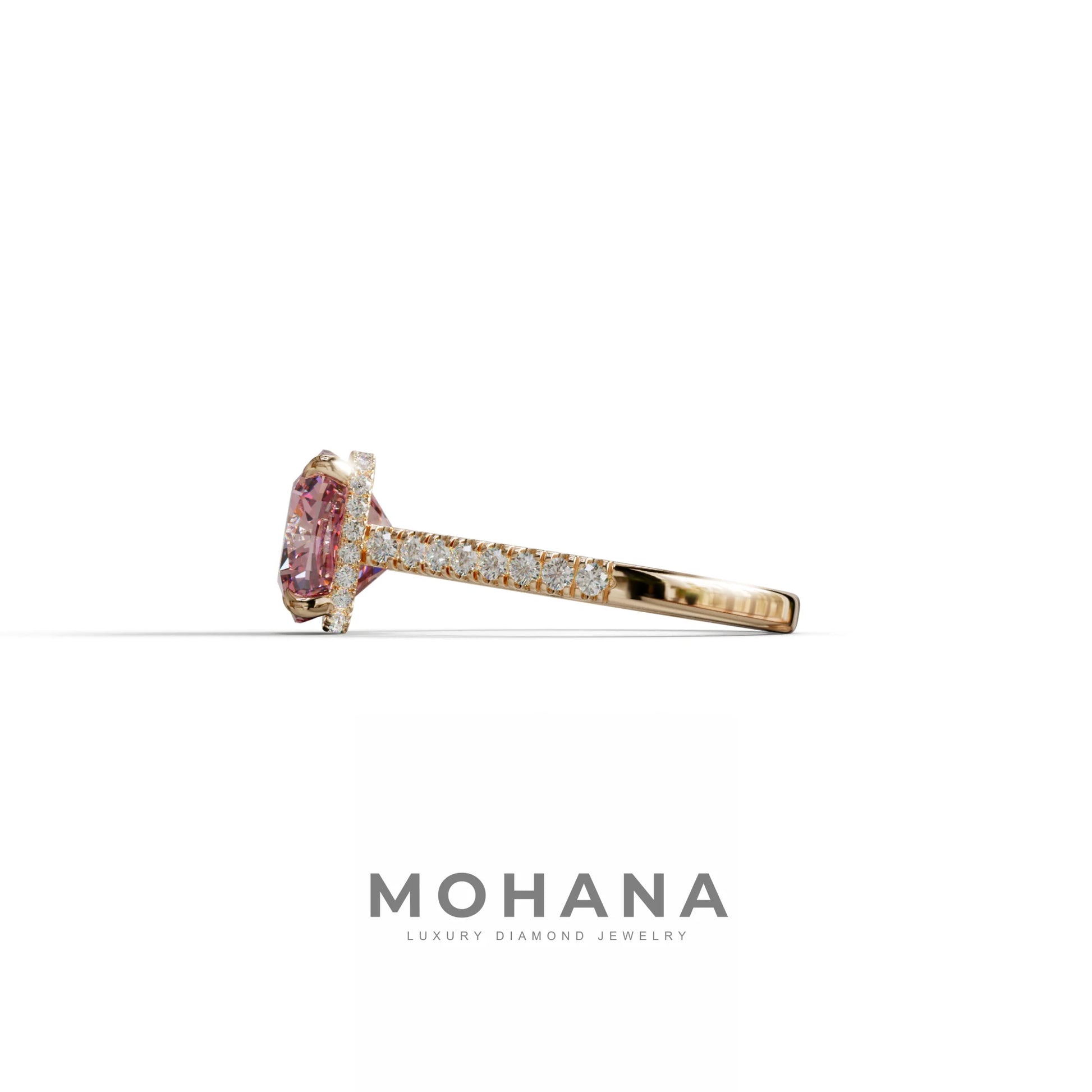 2.5 Carat Pink Cushion Cut Hidden Halo & Pave Lab Diamond Ring - Éblouissant