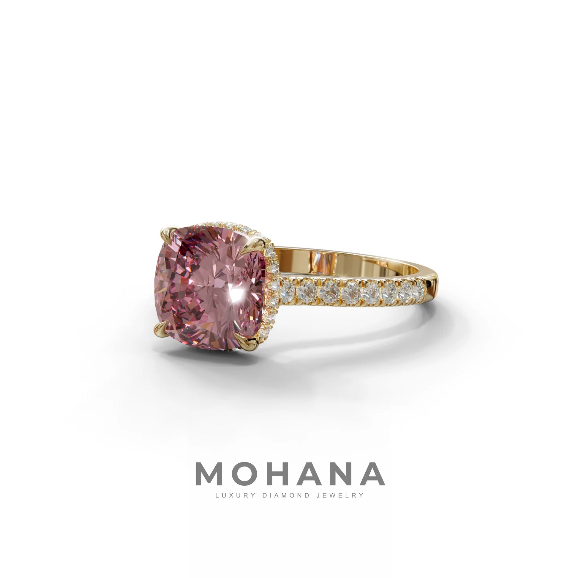 2.5 Carat Pink Cushion Cut Hidden Halo & Pave Lab Diamond Ring - Éblouissant
