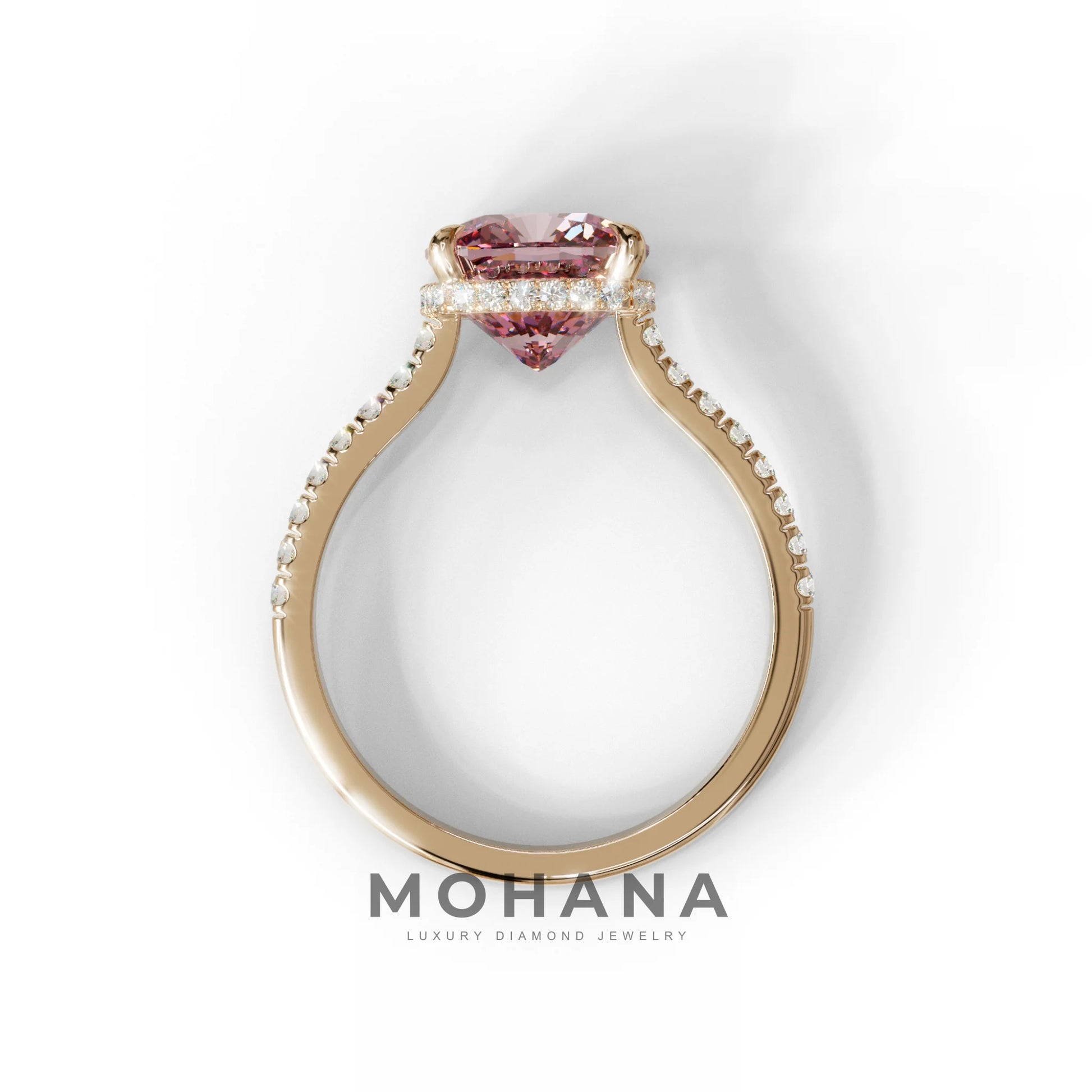 2.5 Carat Pink Cushion Cut Hidden Halo & Pave Lab Diamond Ring - Éblouissant