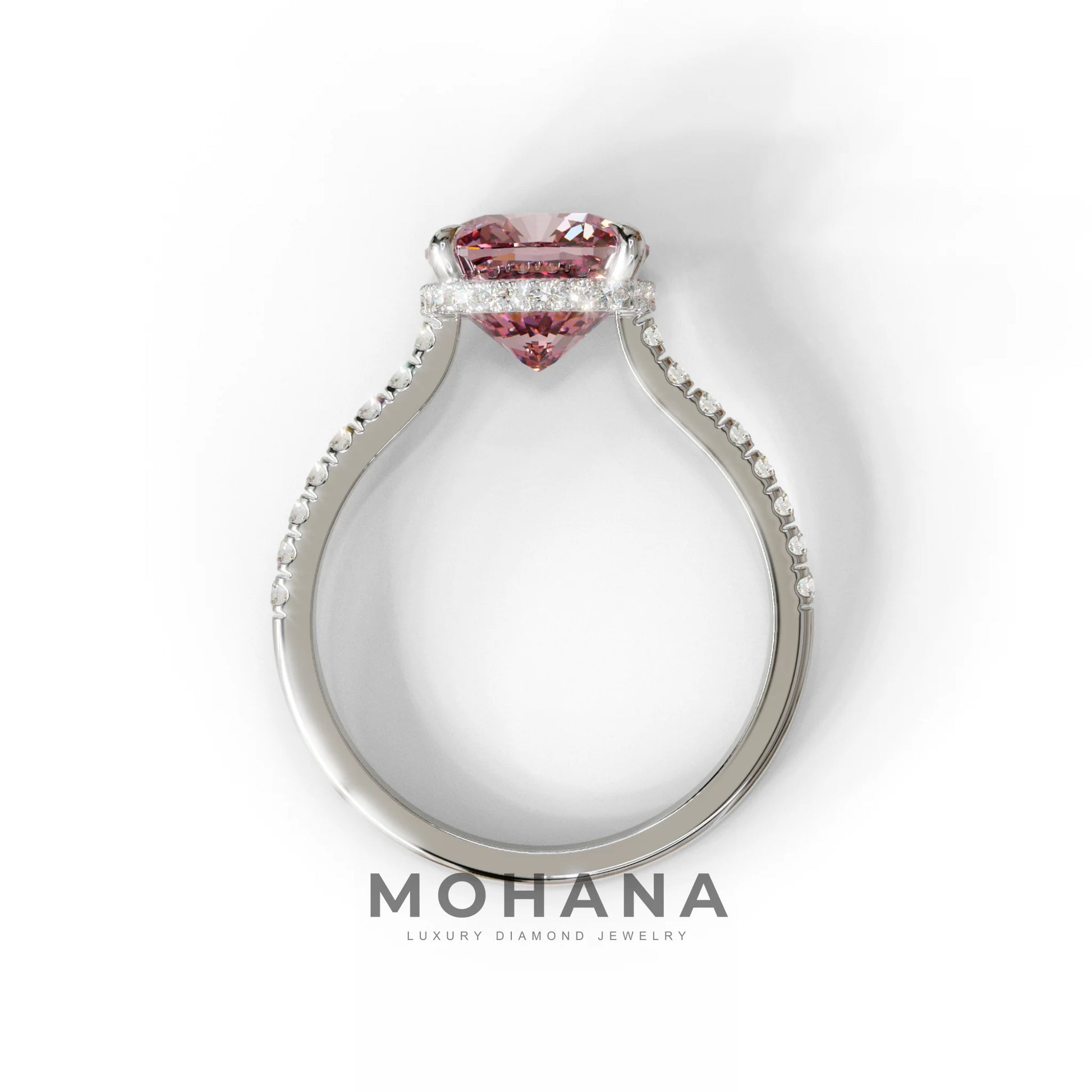 2.5 Carat Pink Cushion Cut Hidden Halo & Pave Lab Diamond Ring - Éblouissant