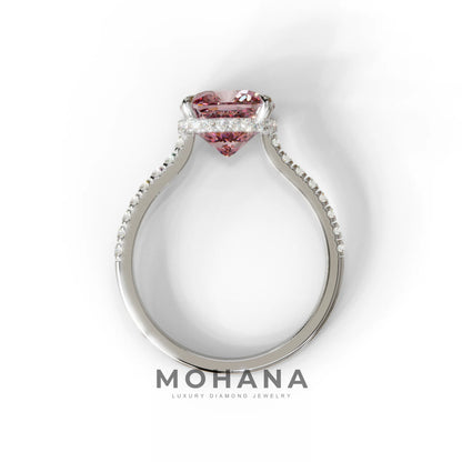 2.5 Carat Pink Cushion Cut Hidden Halo & Pave Lab Diamond Ring - Éblouissant