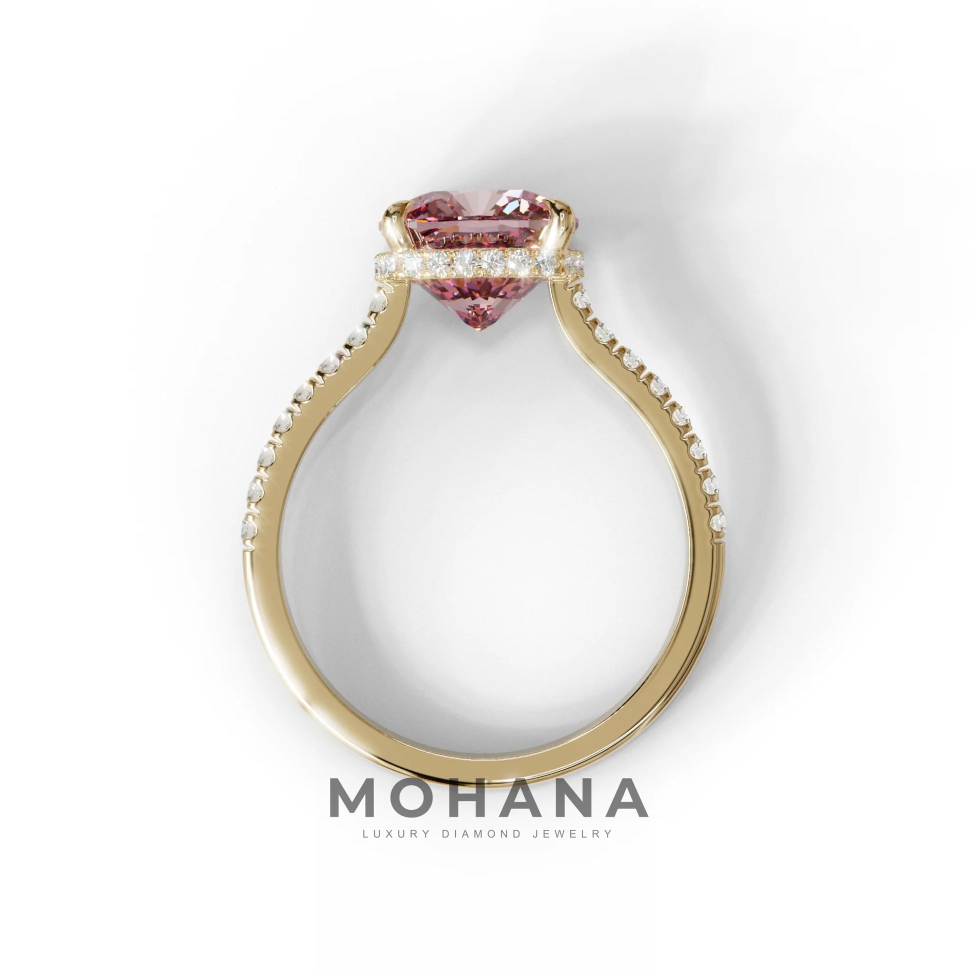 2.5 Carat Pink Cushion Cut Hidden Halo & Pave Lab Diamond Ring - Éblouissant