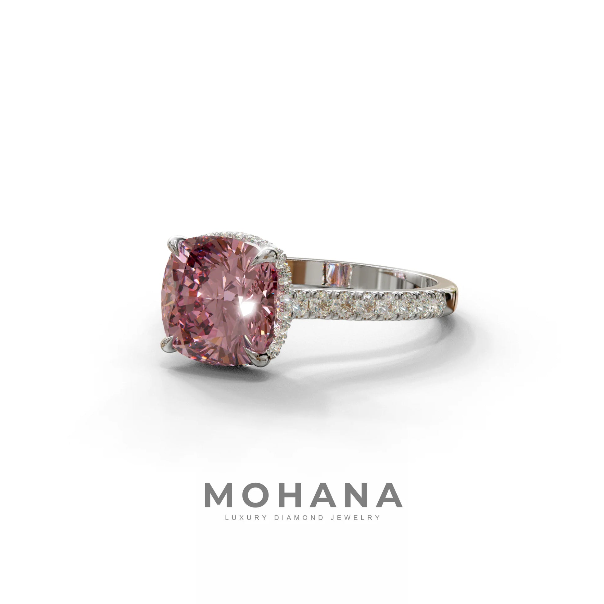 2.5 Carat Pink Cushion Cut Hidden Halo & Pave Lab Diamond Ring - Éblouissant