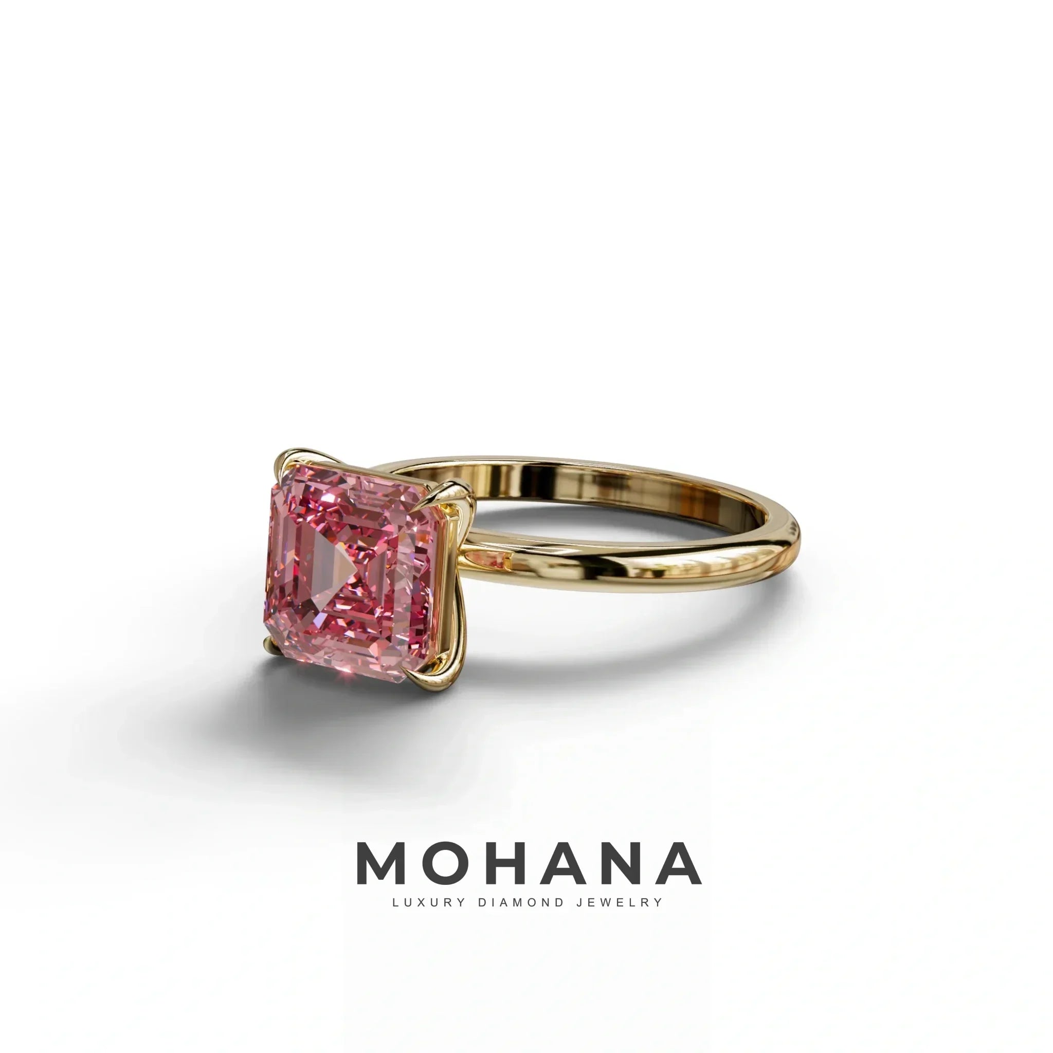 Pink Asscher Cut Solitaire Lab Grown Diamond Engagement Ring - Fabriciana