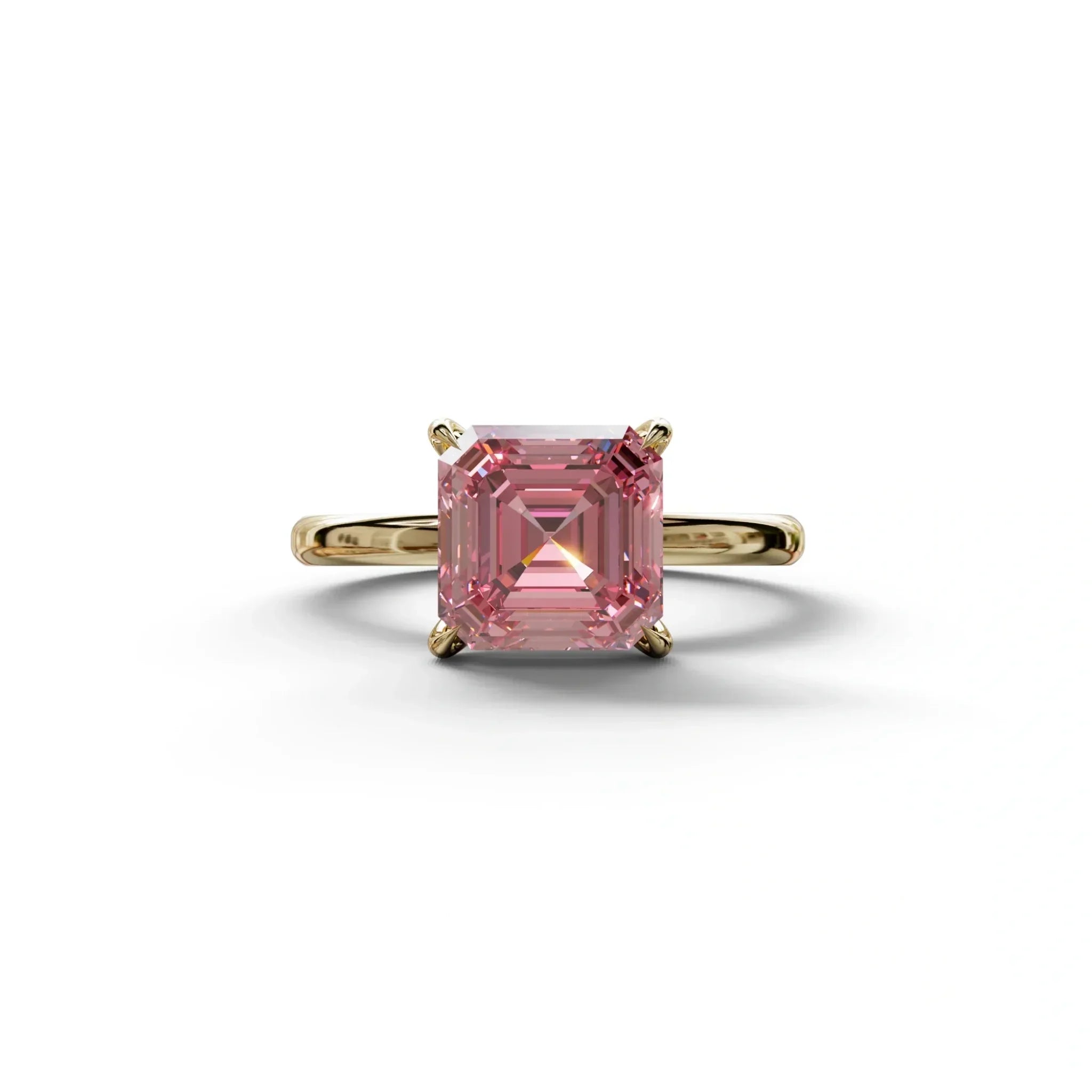 Pink Asscher Cut Solitaire Lab Grown Diamond Engagement Ring - Fabriciana - 2 Carat / 10K Solid Gold / Yellow Gold