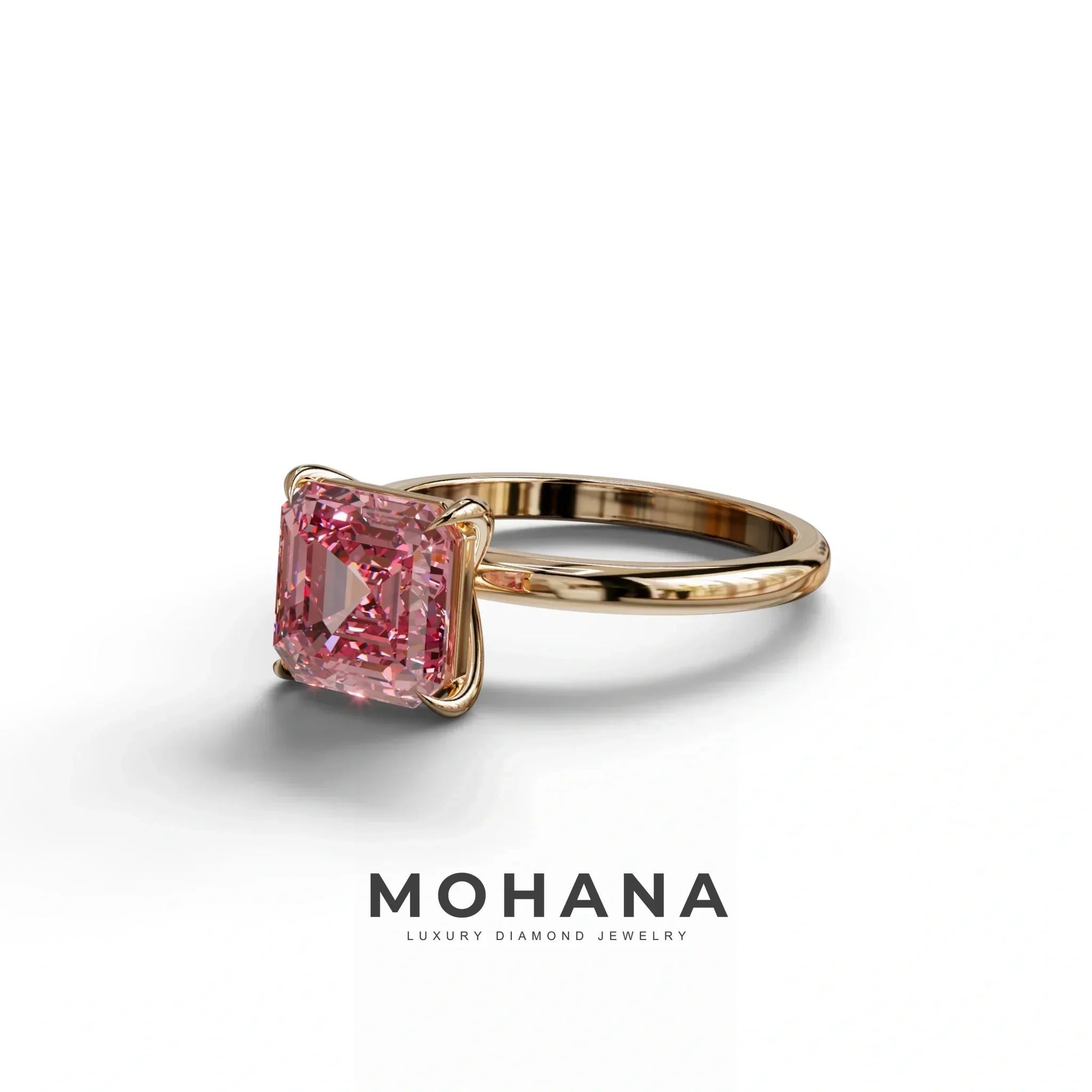 Pink Asscher Cut Solitaire Lab Grown Diamond Engagement Ring - Fabriciana