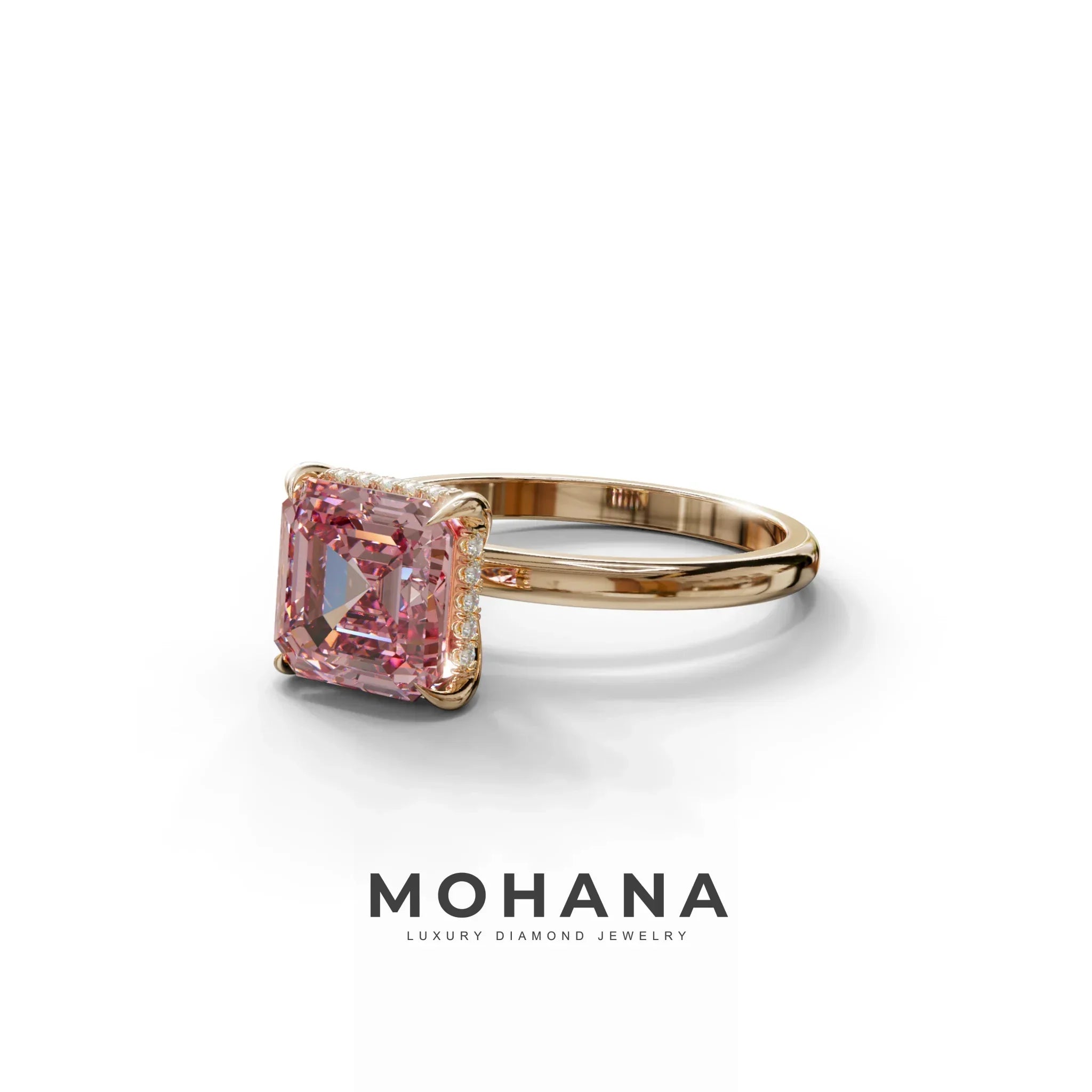 2.5 Carat Pink Asscher Cut Hidden Halo Setting Lab Grown Diamond Ring