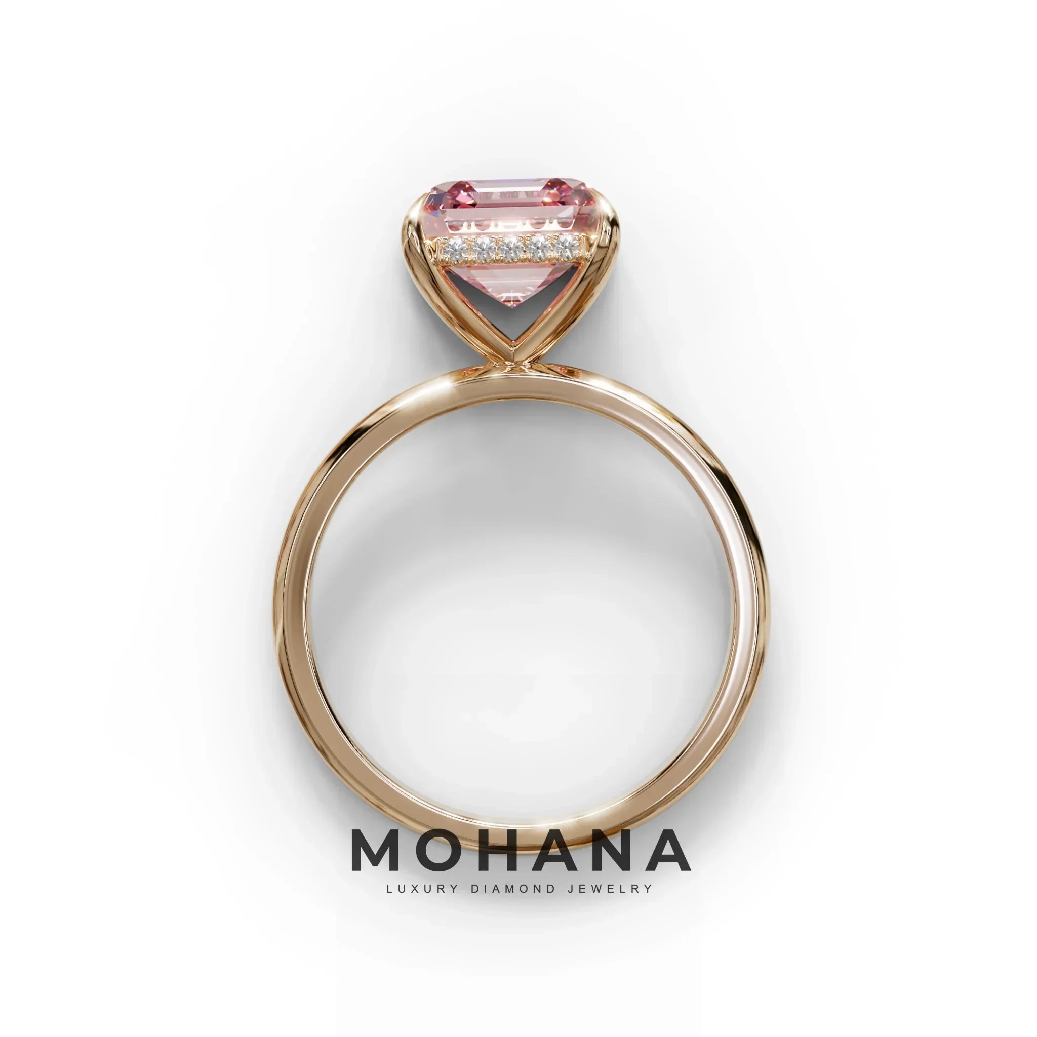 2.5 Carat Pink Asscher Cut Hidden Halo Setting Lab Grown Diamond Ring