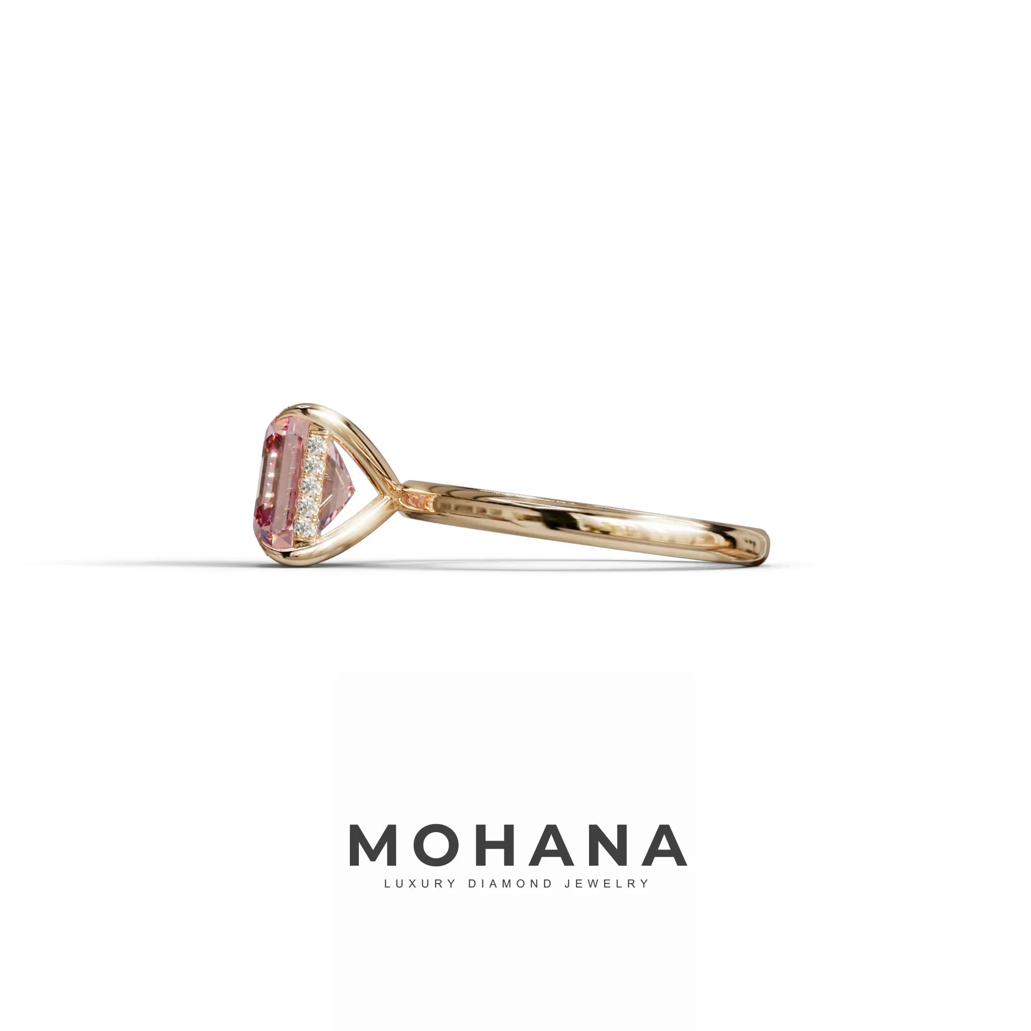 2.5 Carat Pink Asscher Cut Hidden Halo Setting Lab Grown Diamond Ring