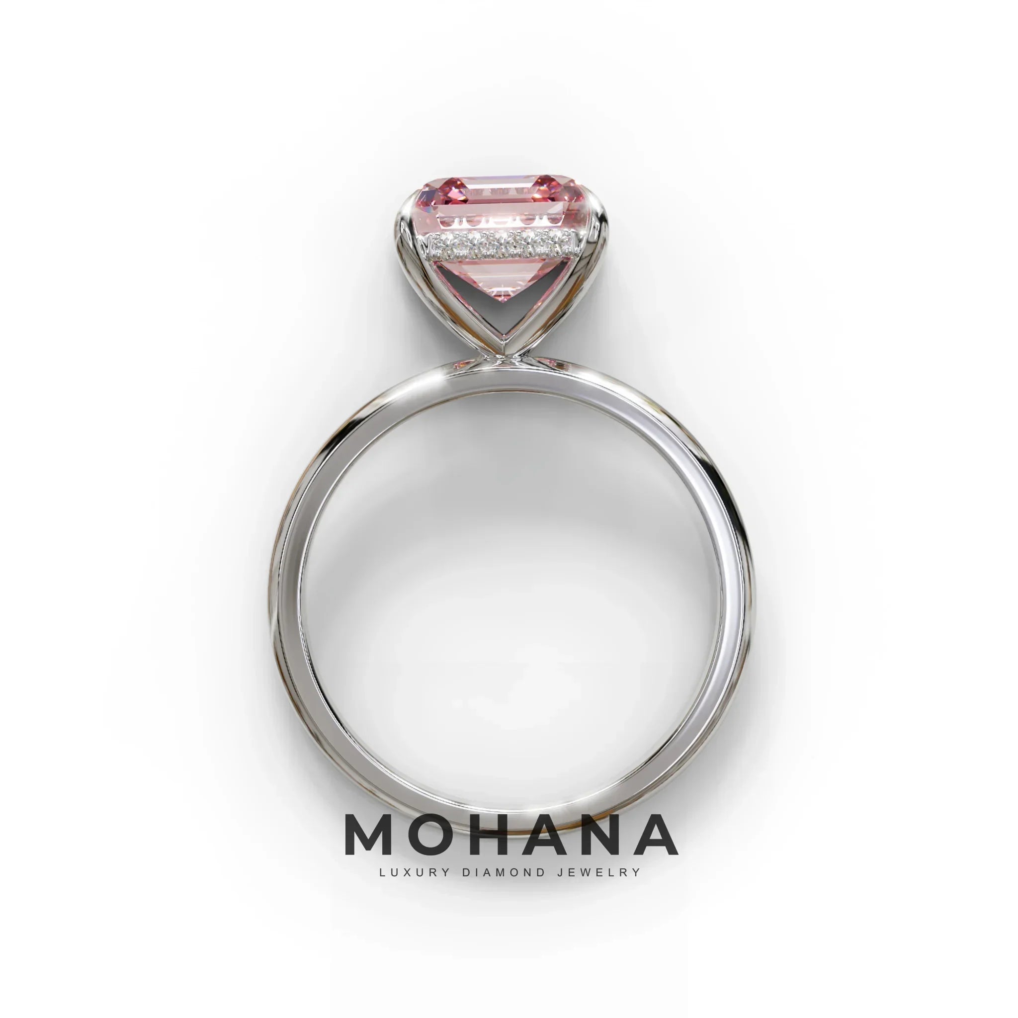 2.5 Carat Pink Asscher Cut Hidden Halo Setting Lab Grown Diamond Ring
